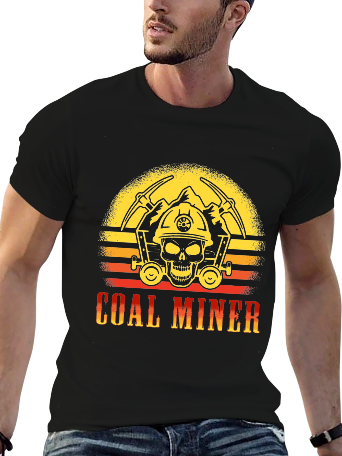 Coal Miner T-Shirt - Skull and Pickaxe Design