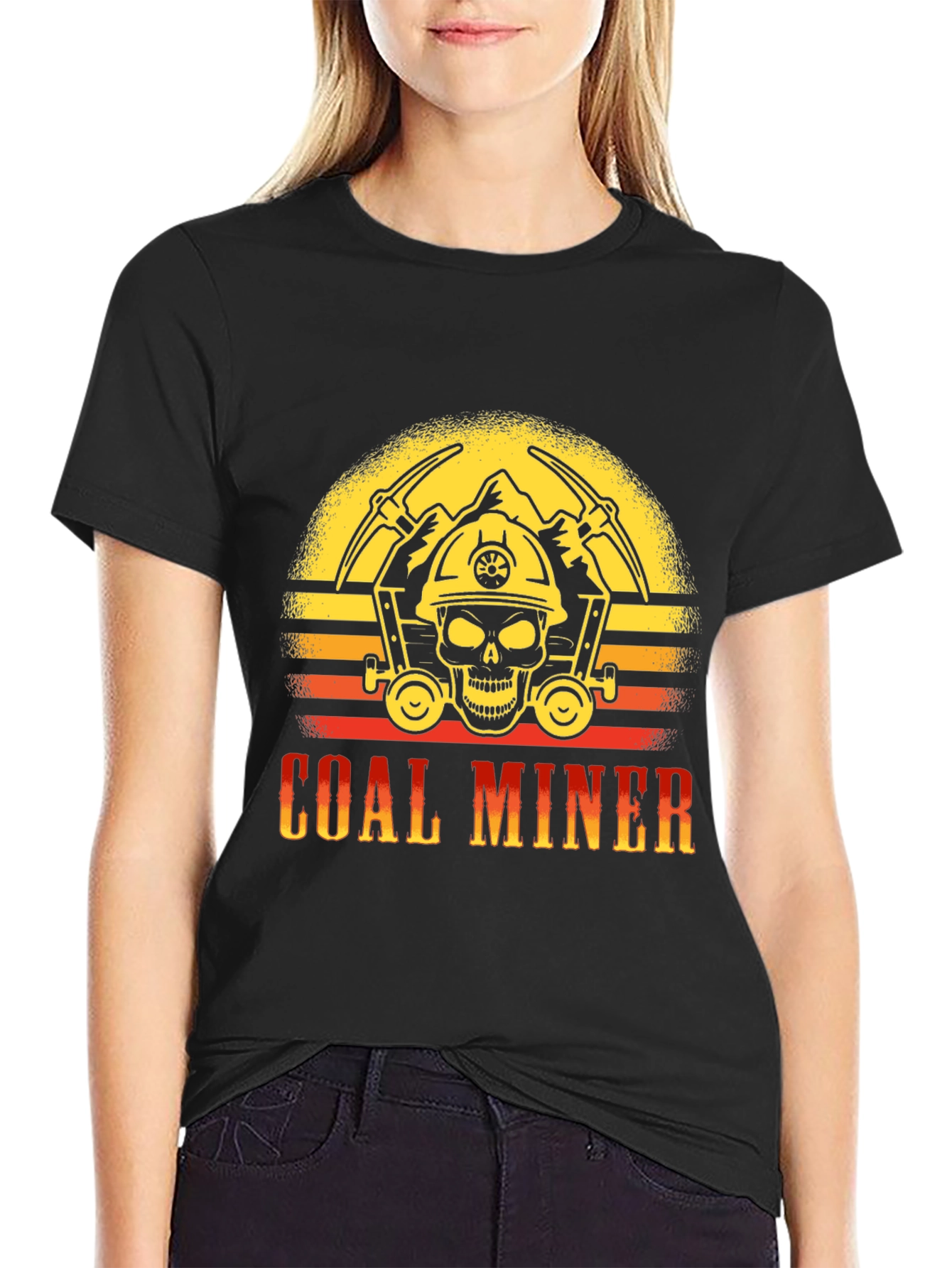 Coal Miner T-Shirt - Skull and Pickaxe Design