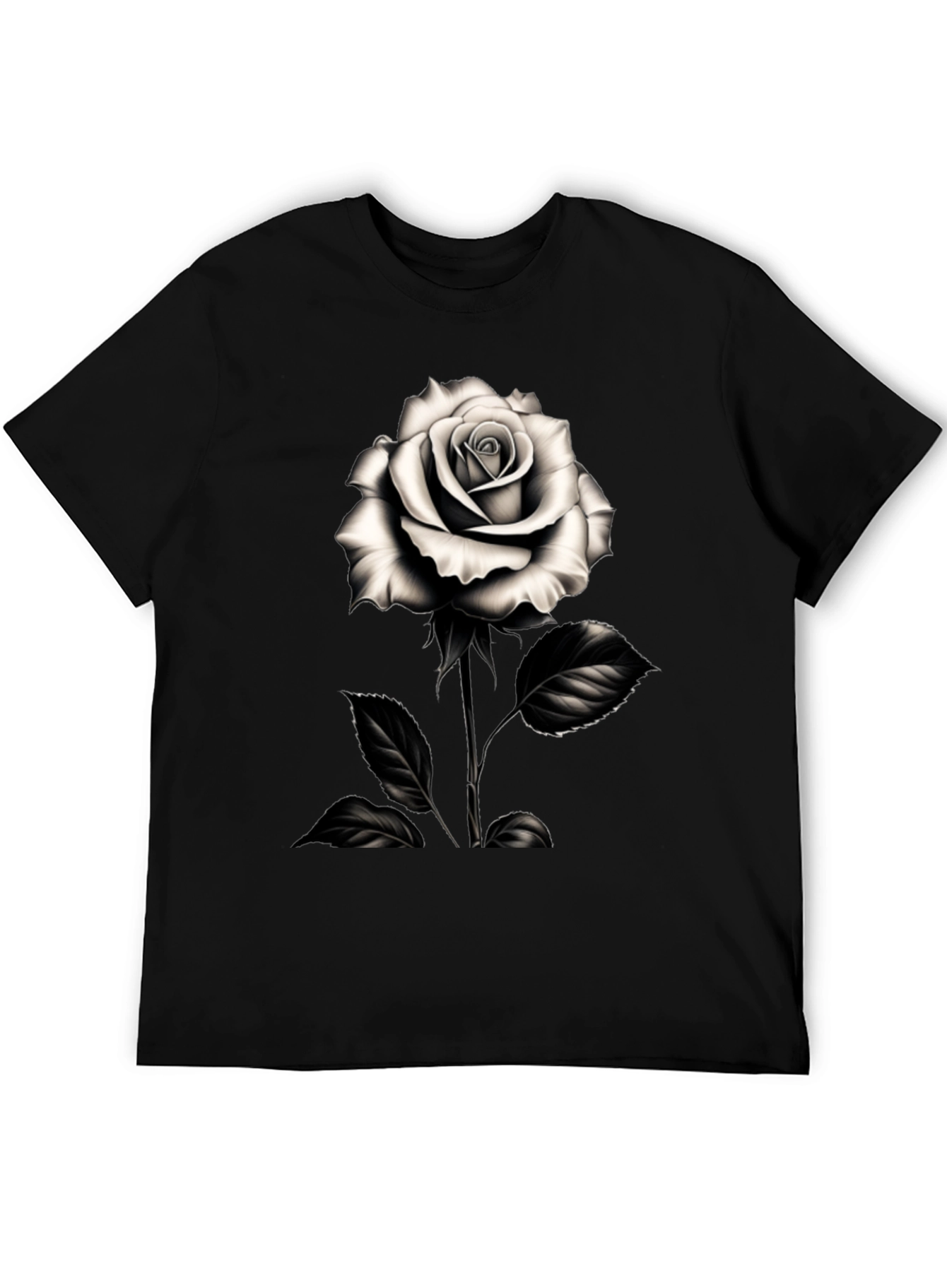 Elegant Rose Graphic Tee - Black Cotton
