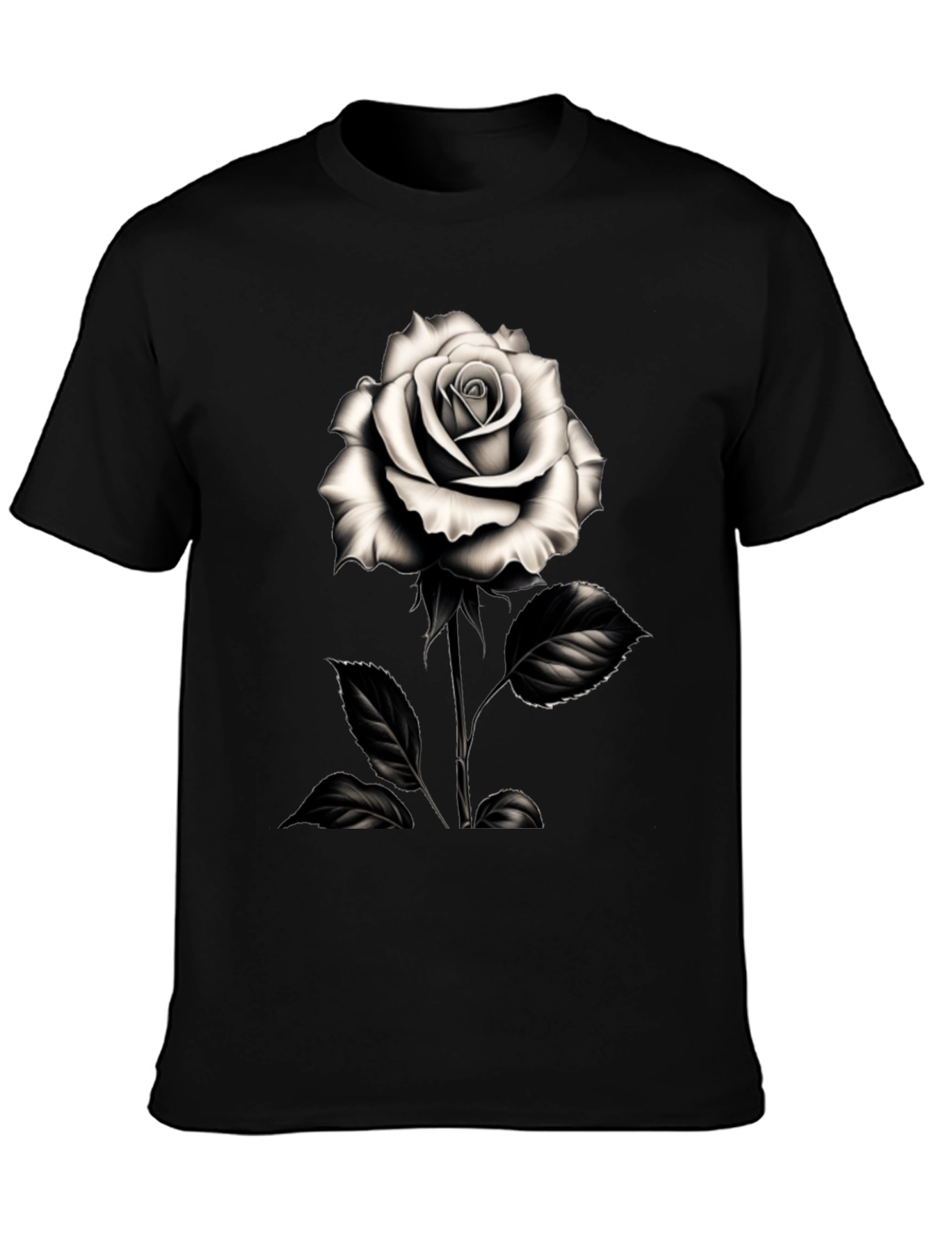Elegant Rose Graphic Tee - Black Cotton