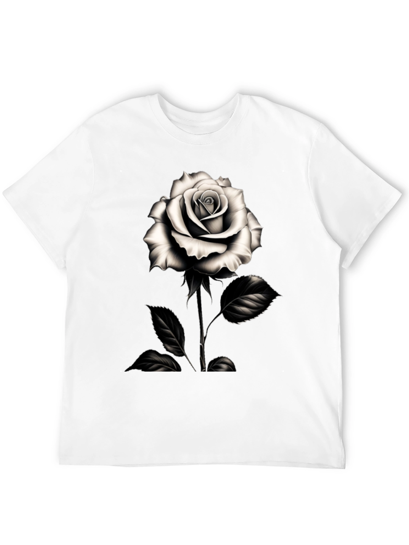 Elegant Rose Graphic Tee - Black Cotton