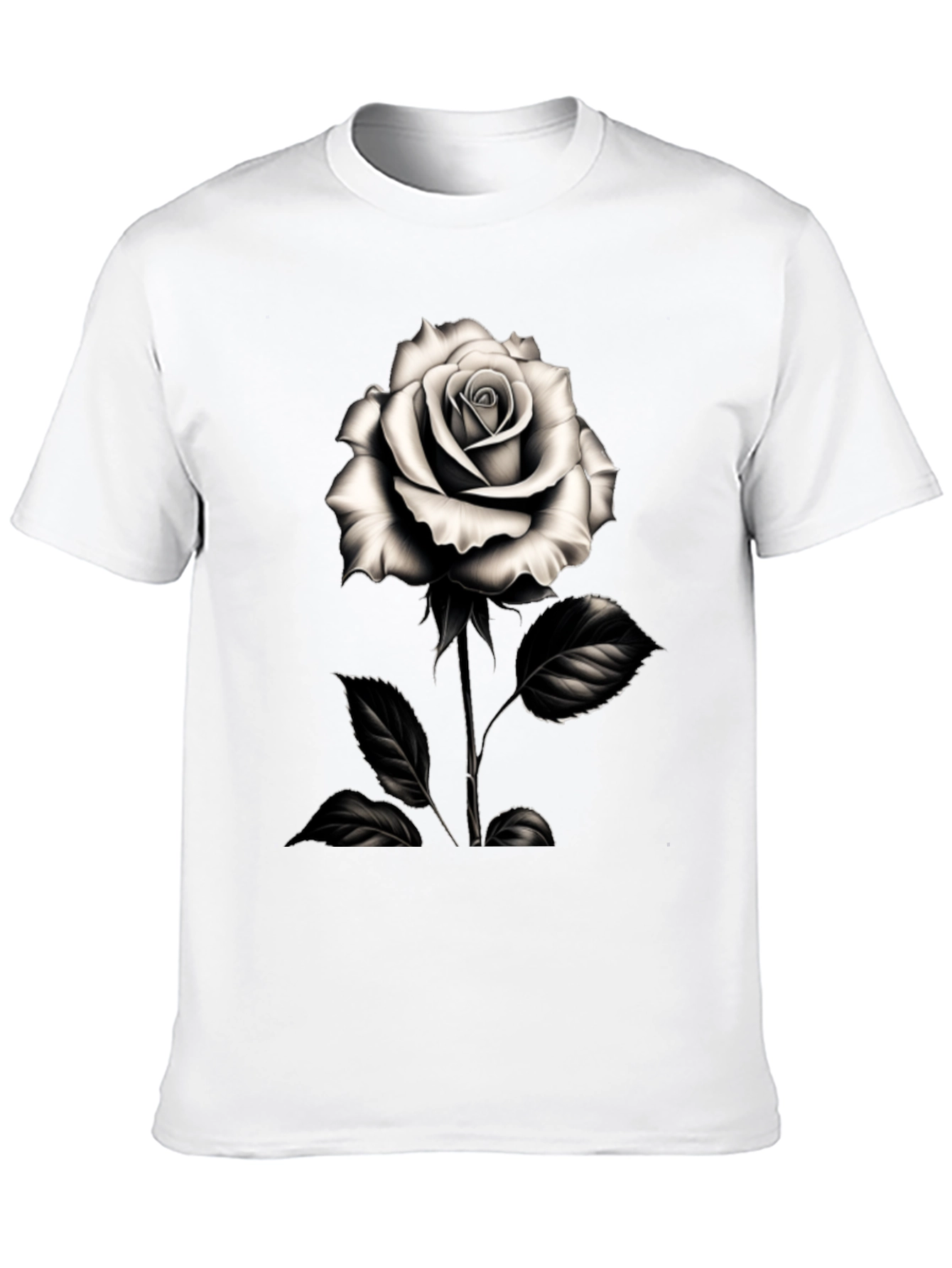 Elegant Rose Graphic Tee - Black Cotton