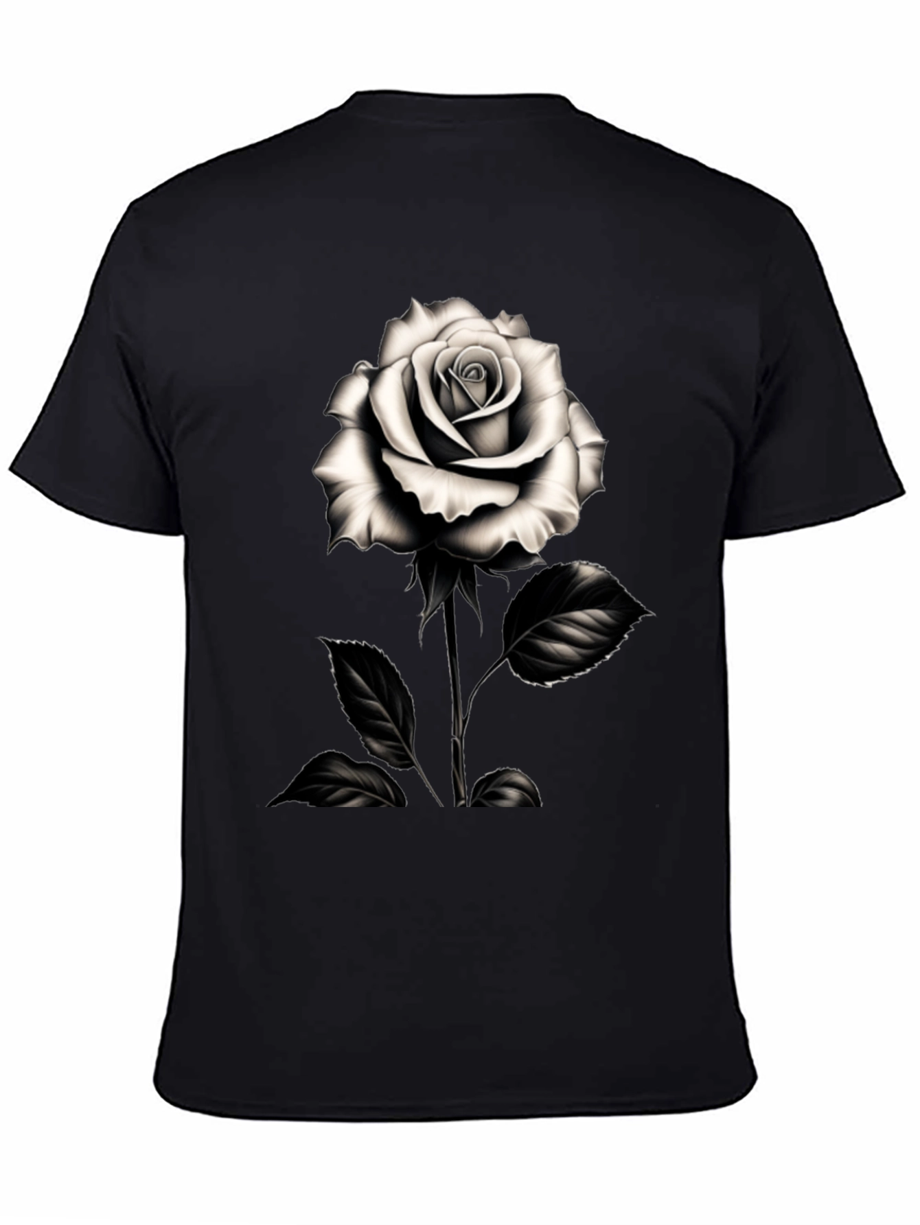 Elegant Rose Graphic Tee - Black Cotton