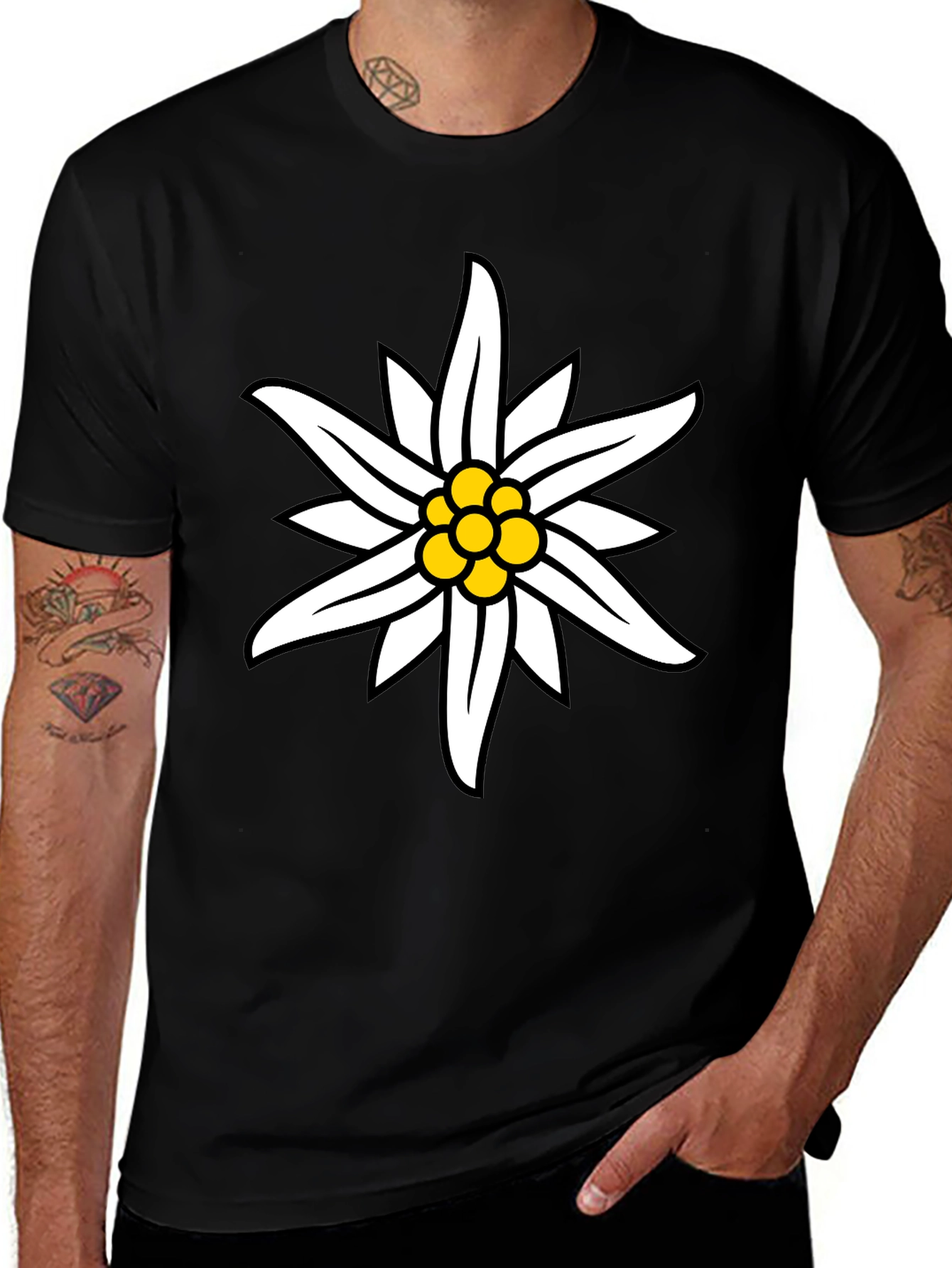 Edelweiss Flower Graphic Black T-Shirt