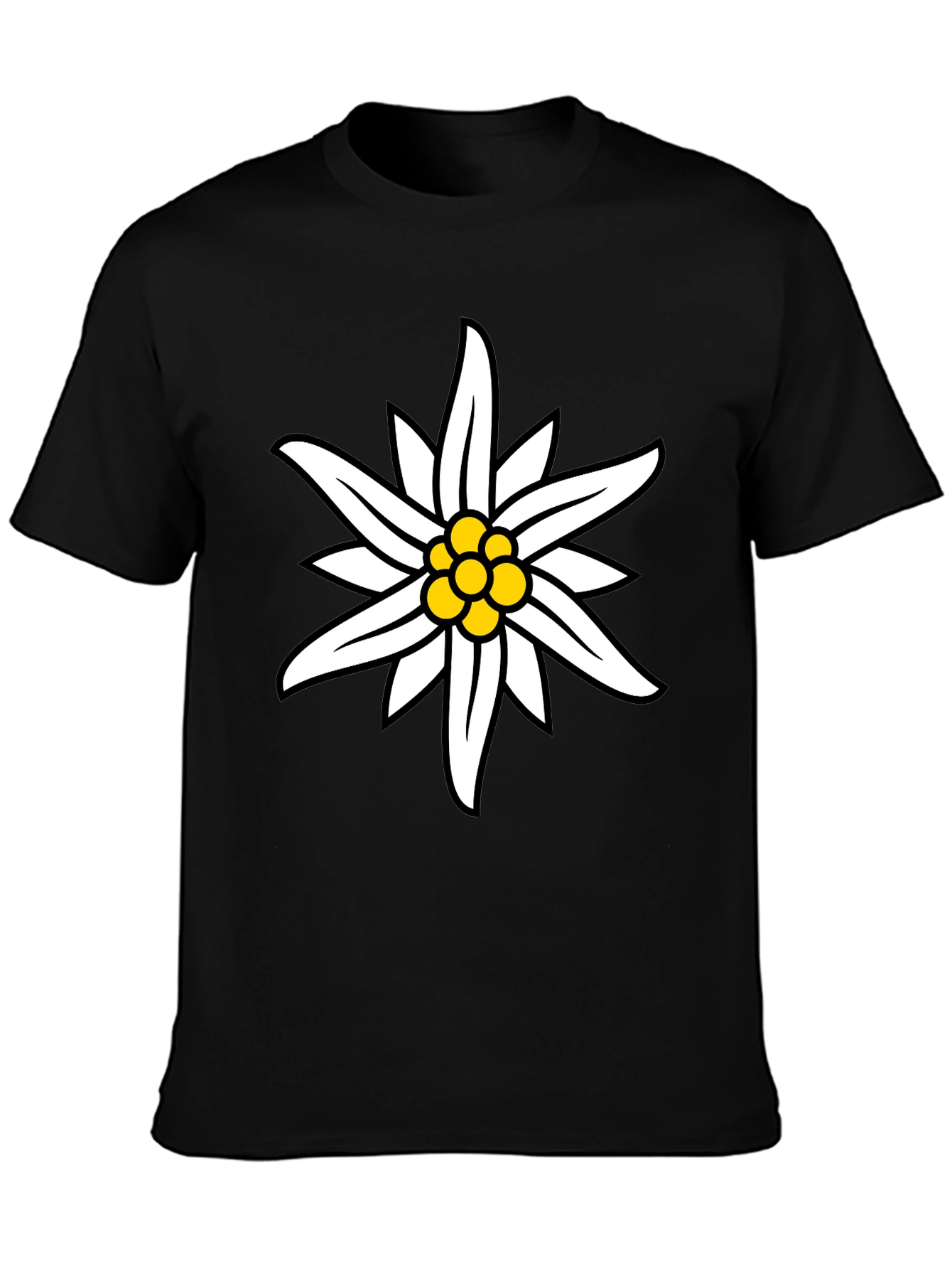 Edelweiss Flower Graphic Black T-Shirt