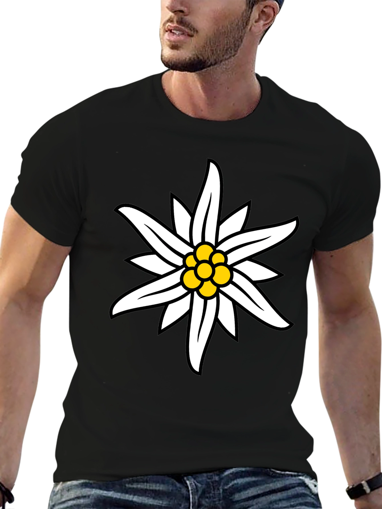 Edelweiss Flower Graphic Black T-Shirt