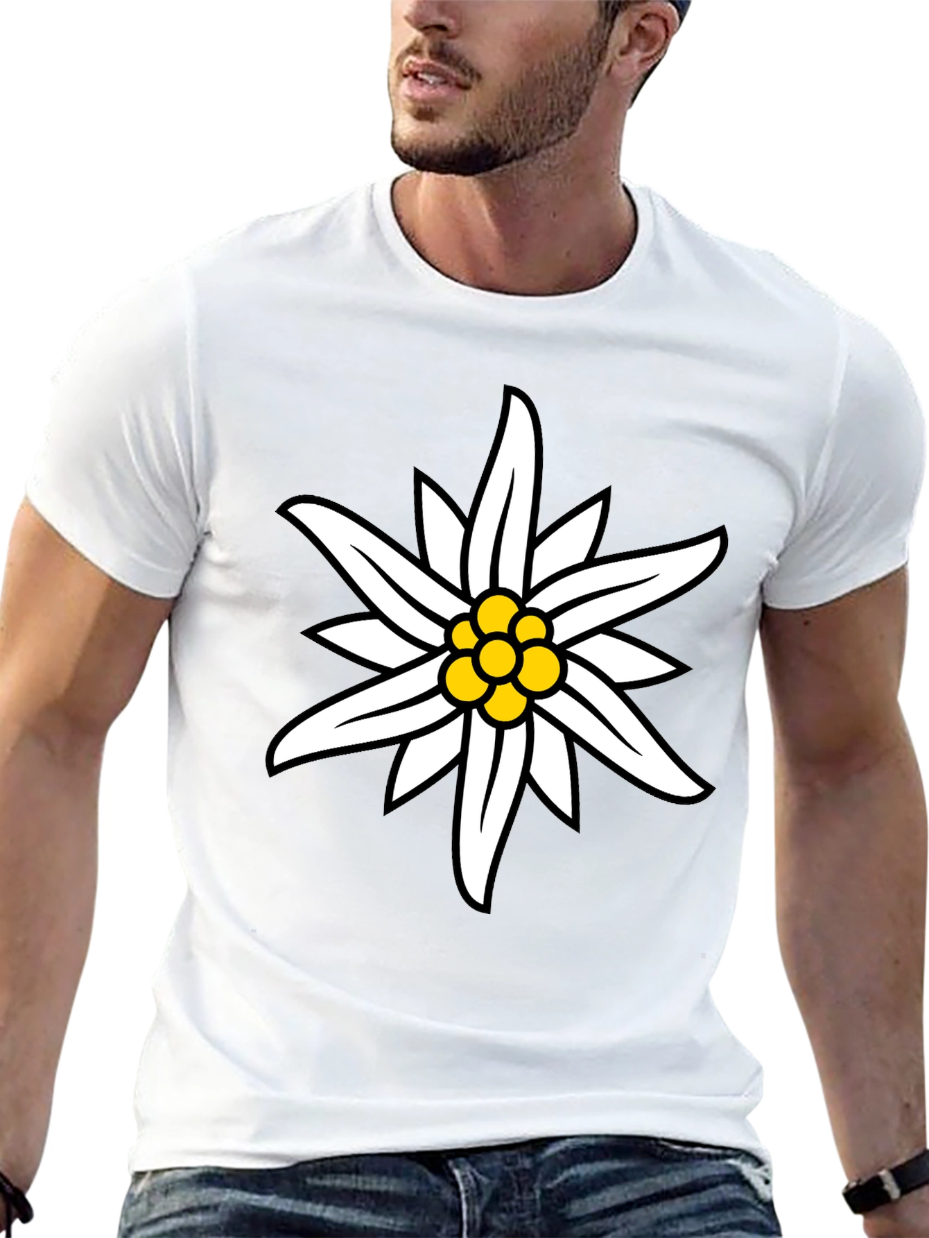 Edelweiss Flower Graphic Black T-Shirt