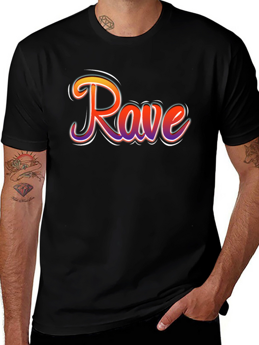 Rave Graphic Tee - Bold Gradient Design Black Cotton T-Shirt