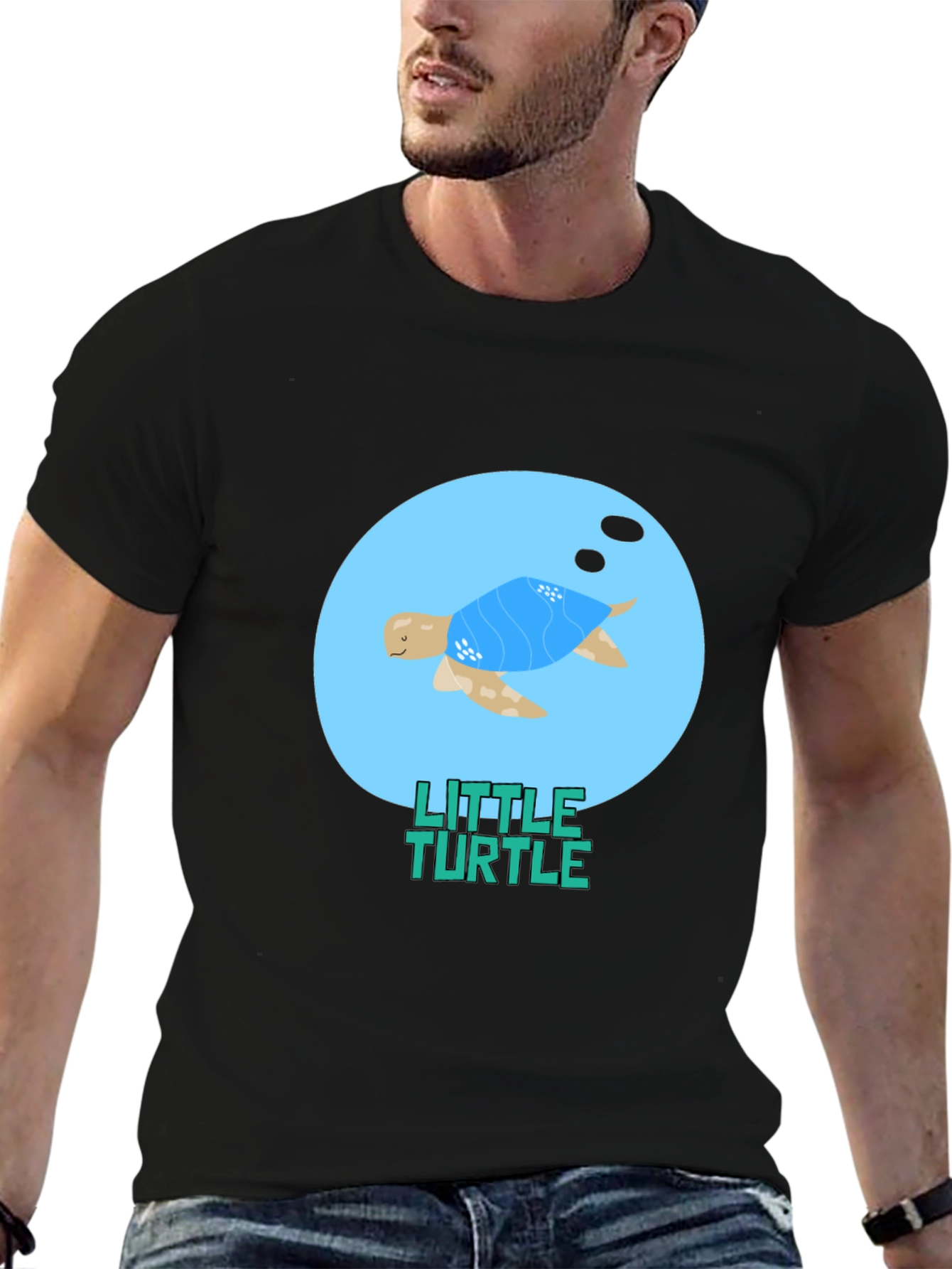 Cute Little Turtle Graphic Tee - Black Casual T-Shirt