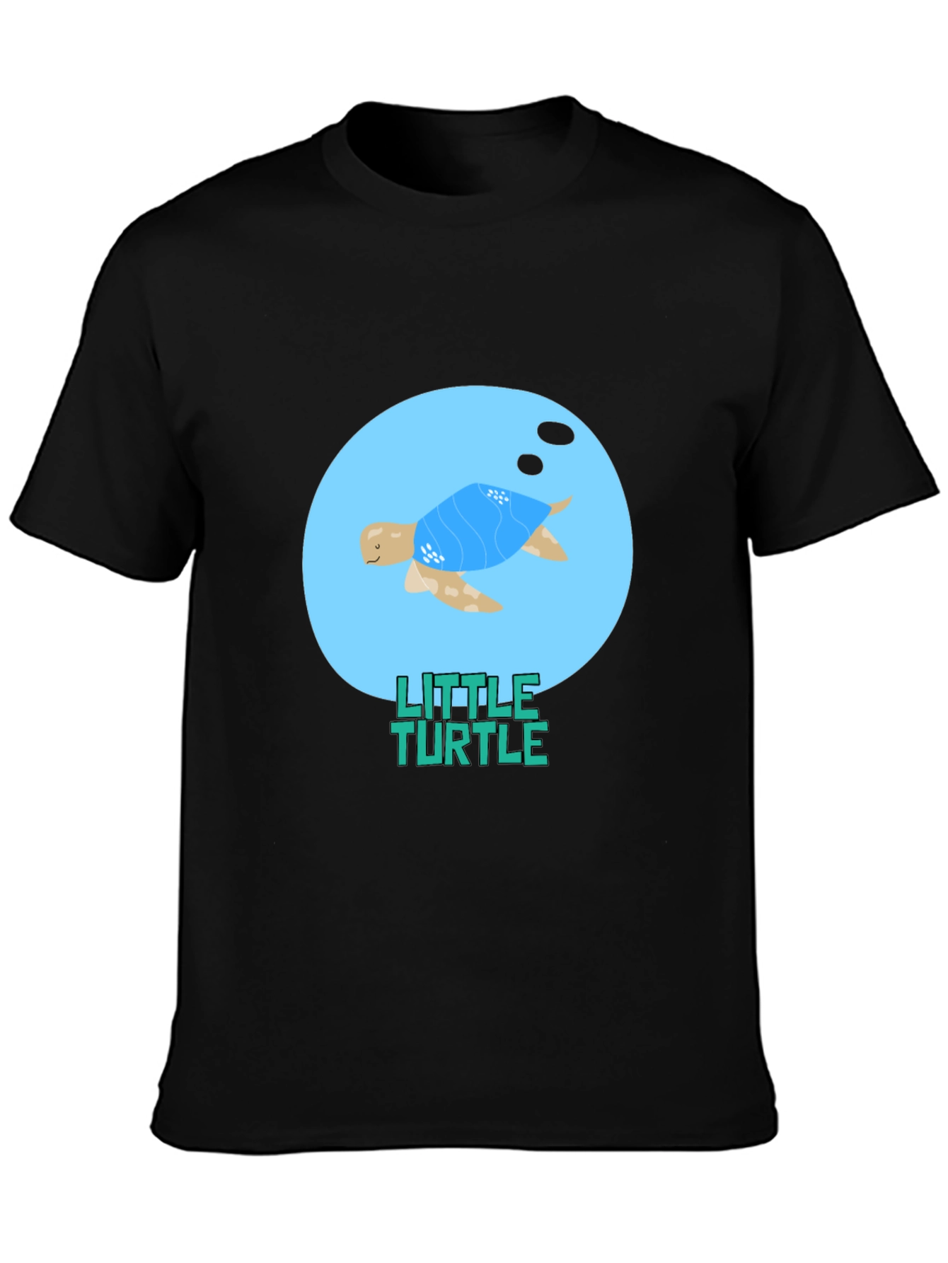 Cute Little Turtle Graphic Tee - Black Casual T-Shirt