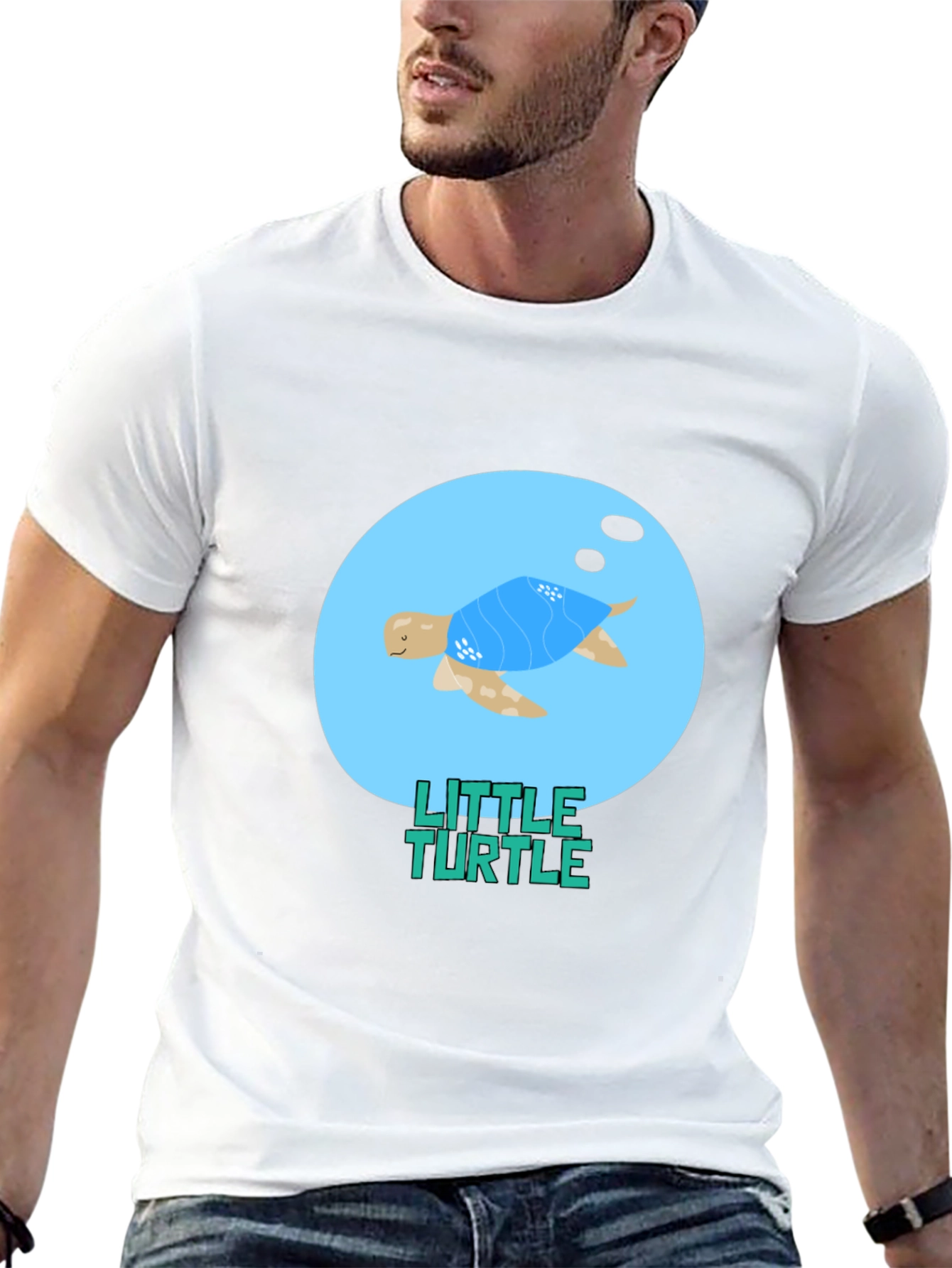 Cute Little Turtle Graphic Tee - Black Casual T-Shirt