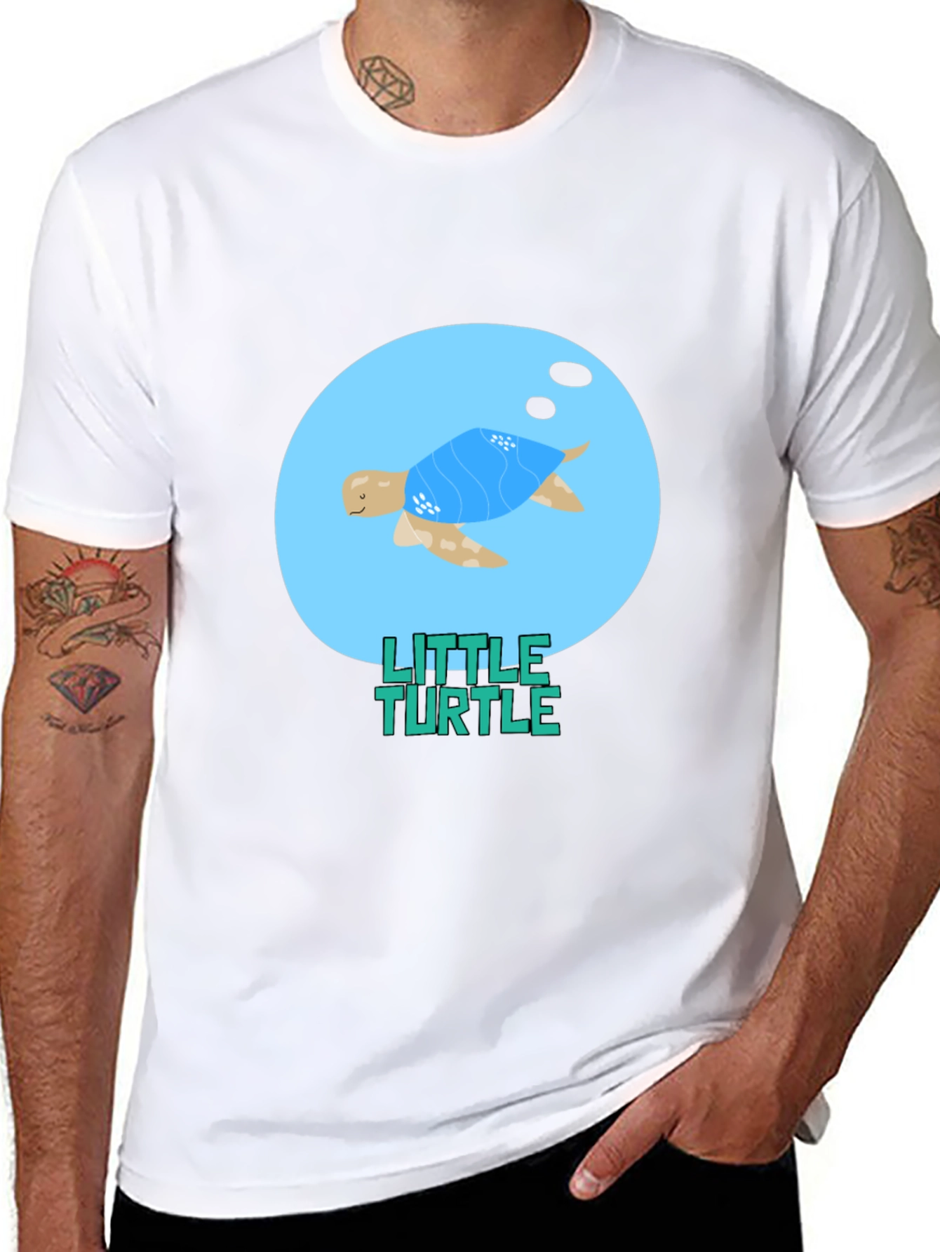 Cute Little Turtle Graphic Tee - Black Casual T-Shirt