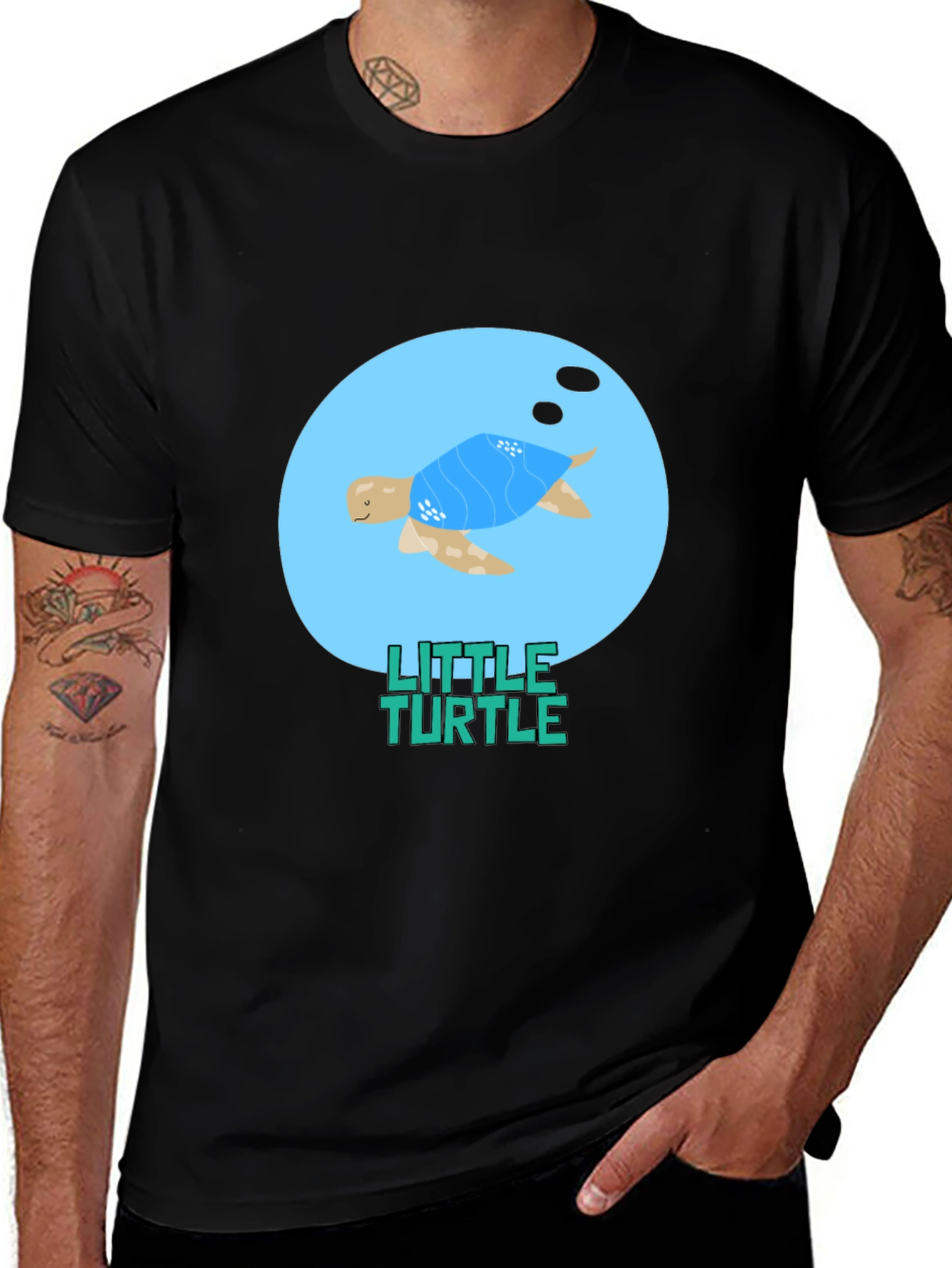 Cute Little Turtle Graphic Tee - Black Casual T-Shirt