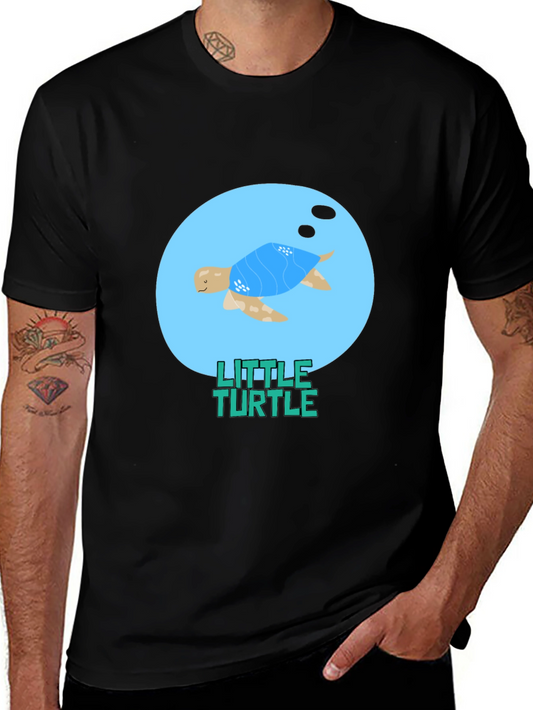 Cute Little Turtle Graphic Tee - Black Casual T-Shirt