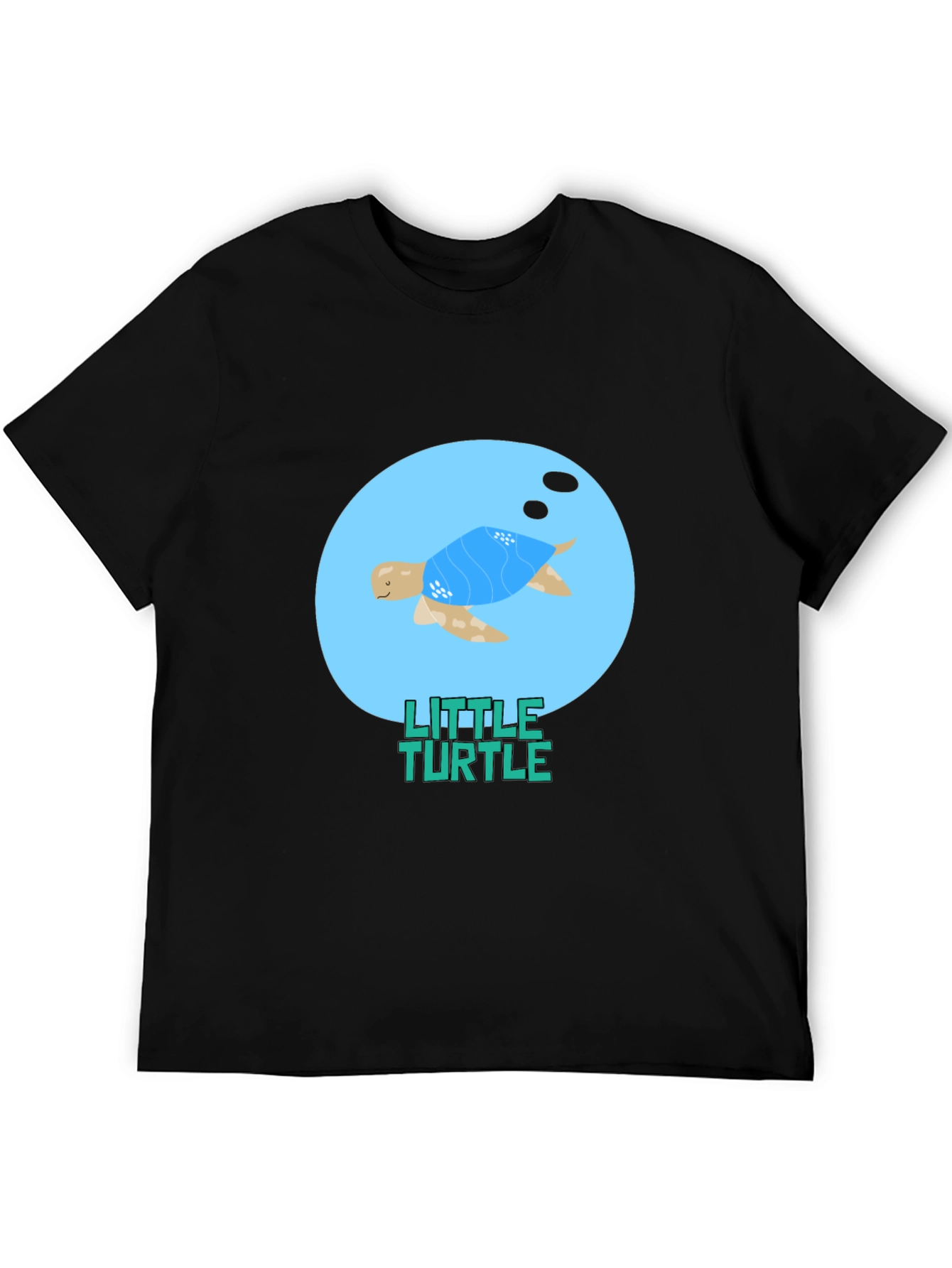 Cute Little Turtle Graphic Tee - Black Casual T-Shirt