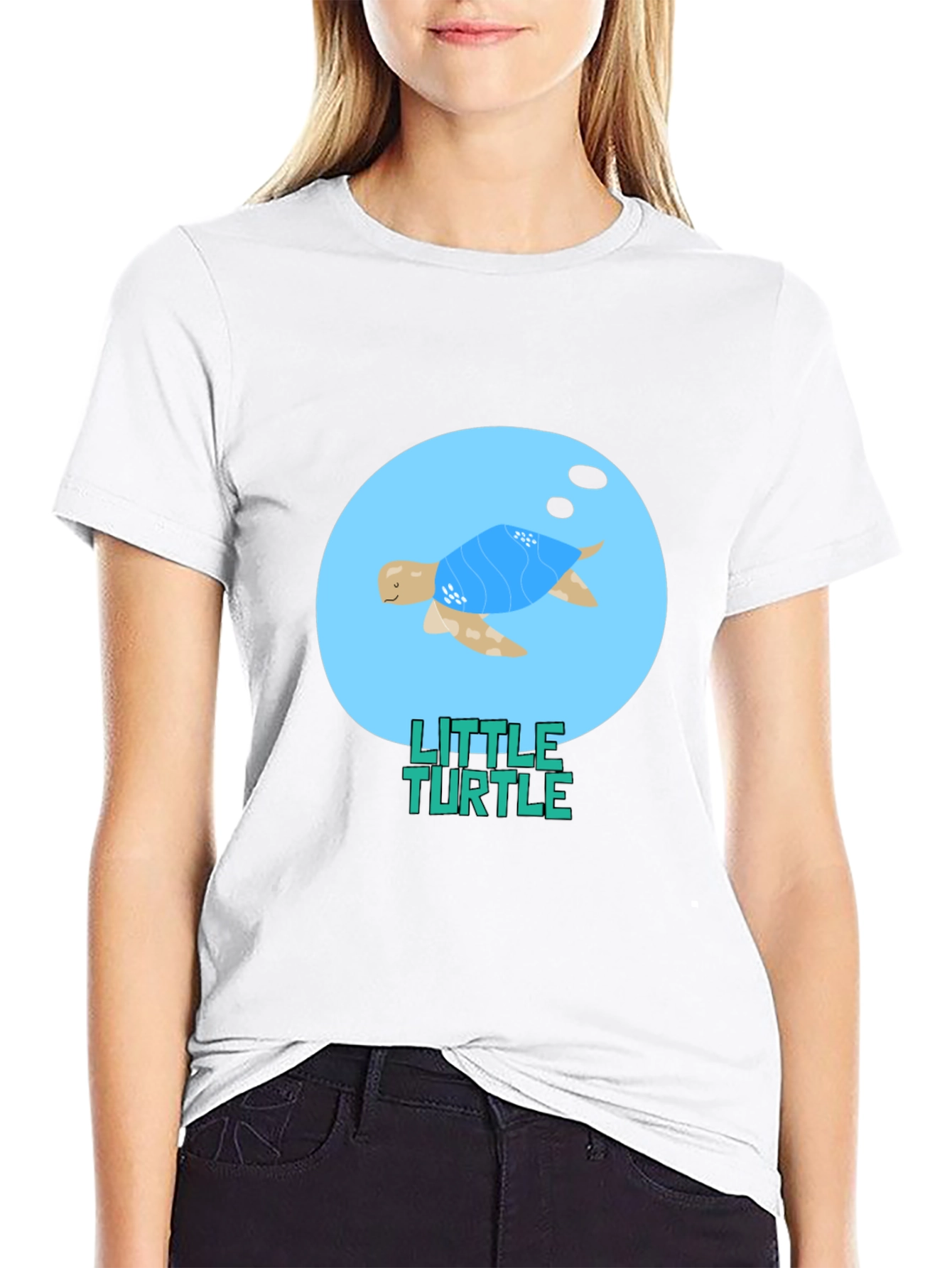 Cute Little Turtle Graphic Tee - Black Casual T-Shirt