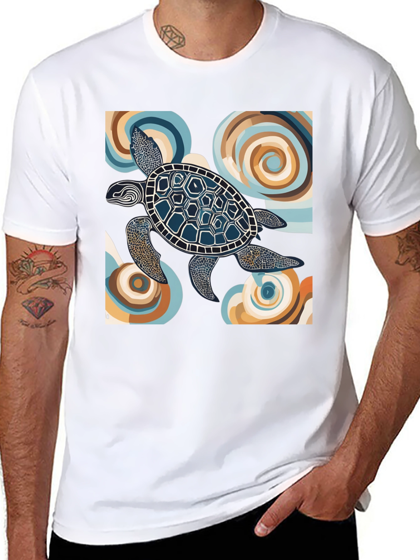 Abstract Turtle Graphic Tee - Black