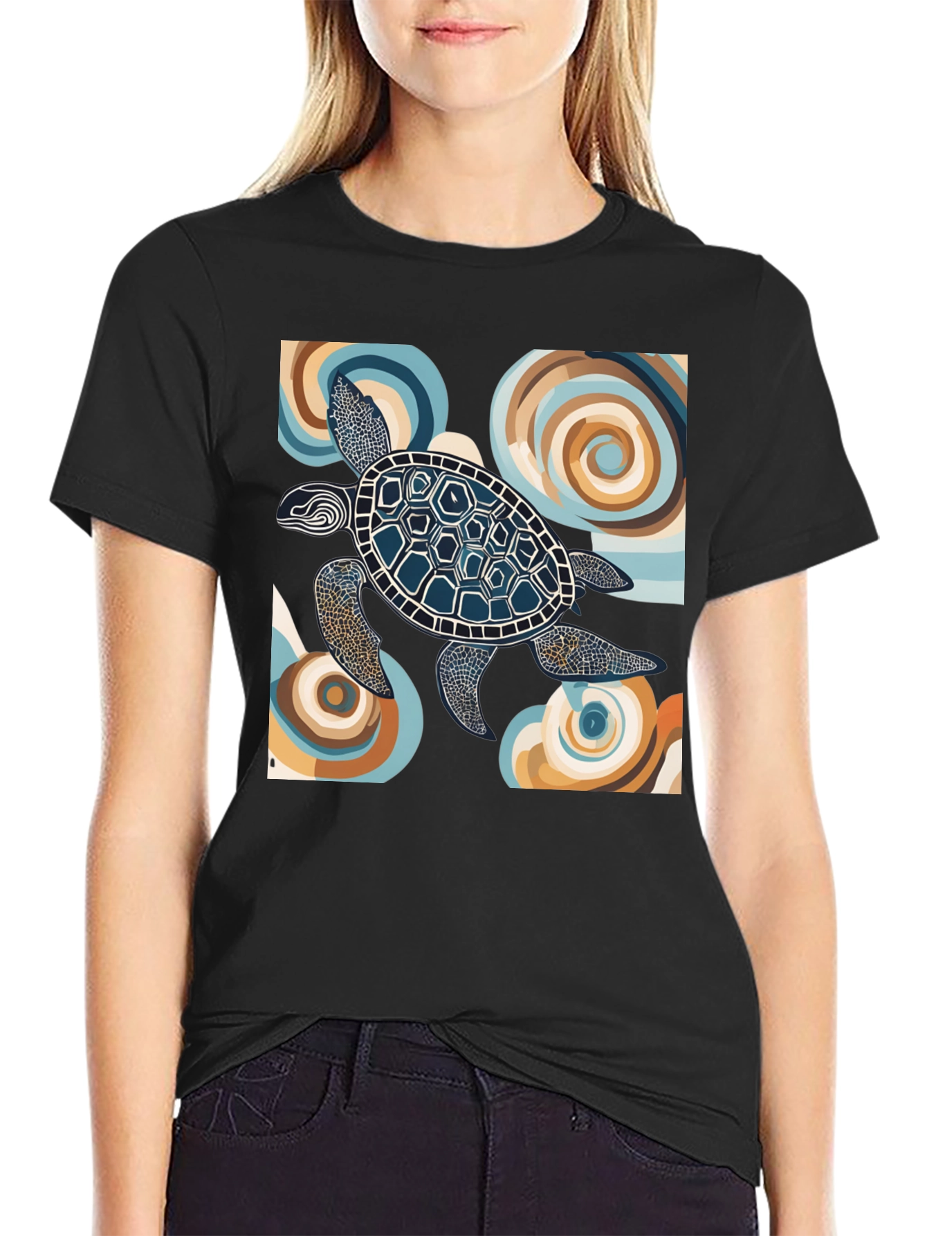 Abstract Turtle Graphic Tee - Black