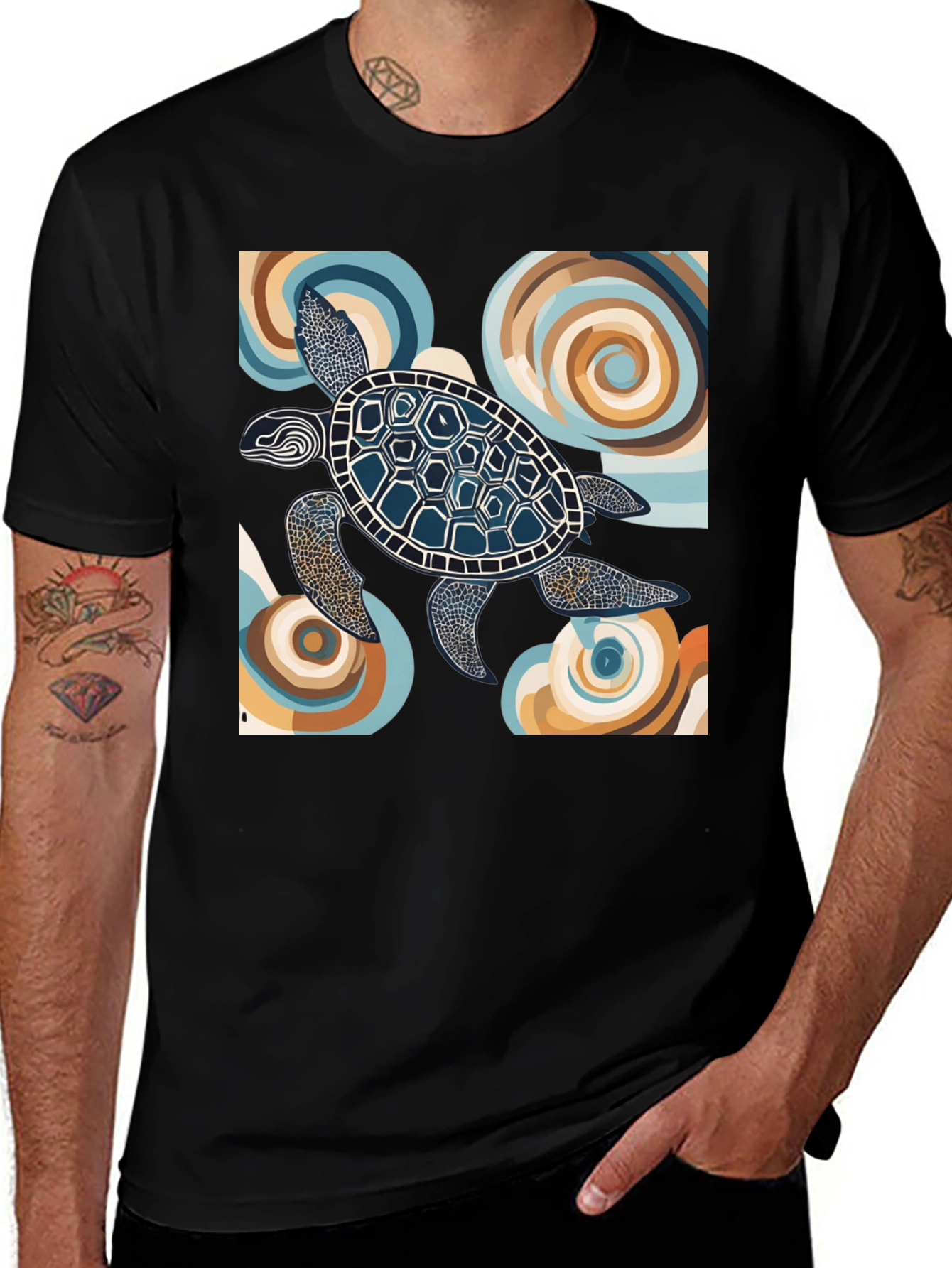 Abstract Turtle Graphic Tee - Black