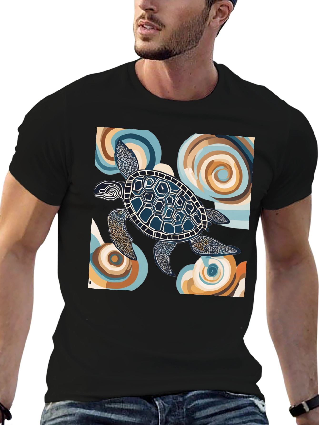 Abstract Turtle Graphic Tee - Black