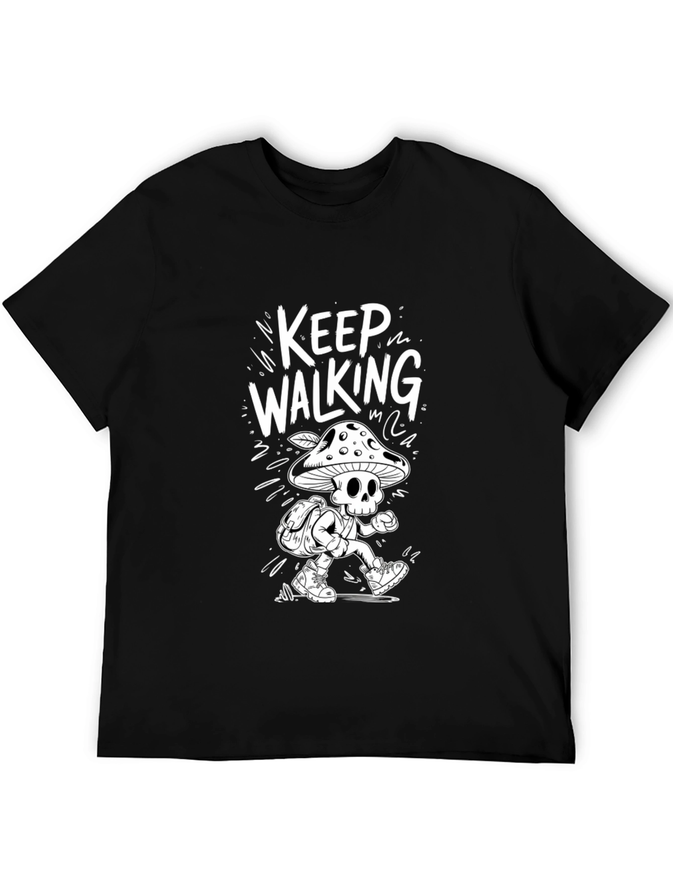 Keep Walking Mushroom Skull Graphic Tee - Black