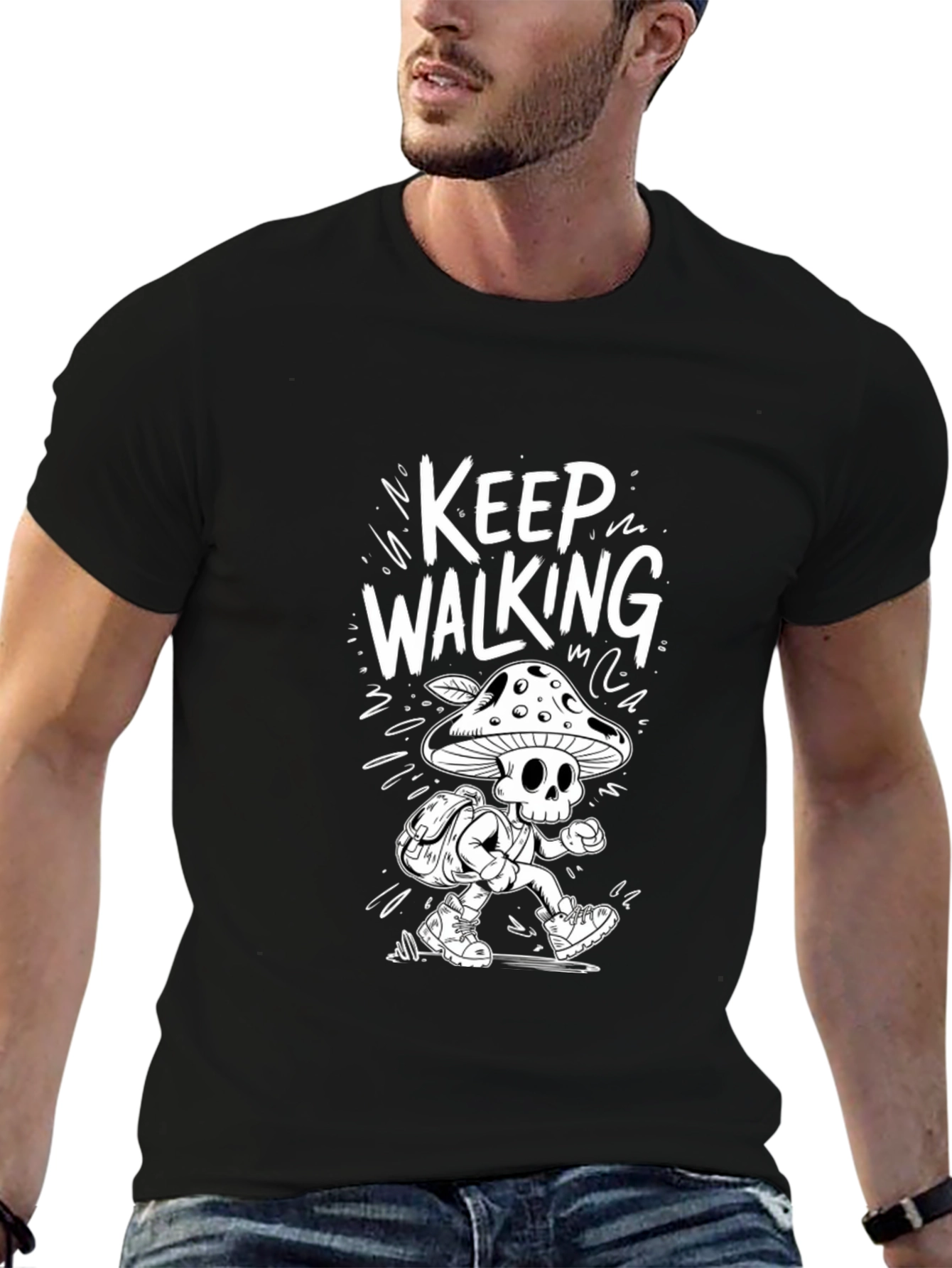 Keep Walking Mushroom Skull Graphic Tee - Black
