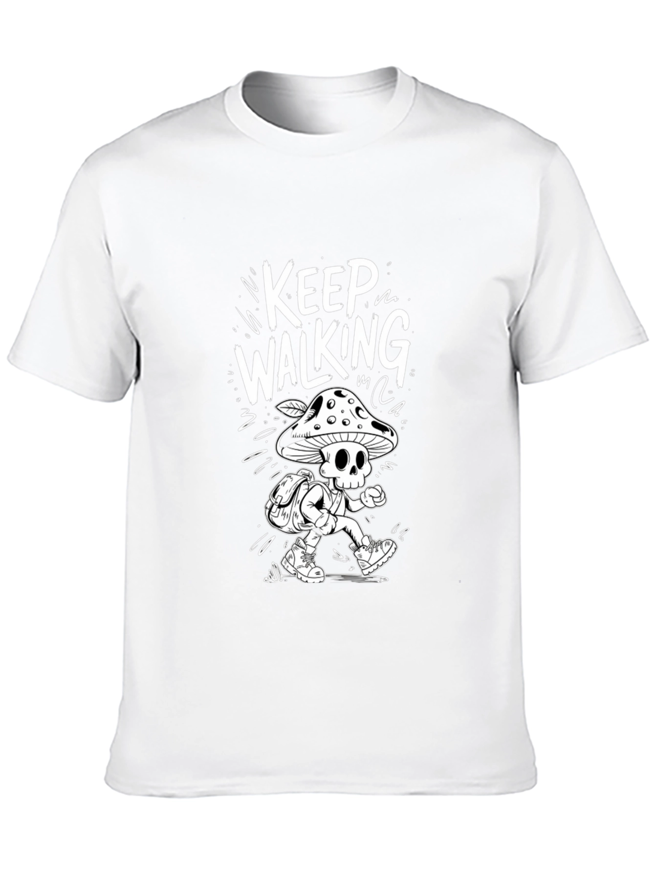 Keep Walking Mushroom Skull Graphic Tee - Black