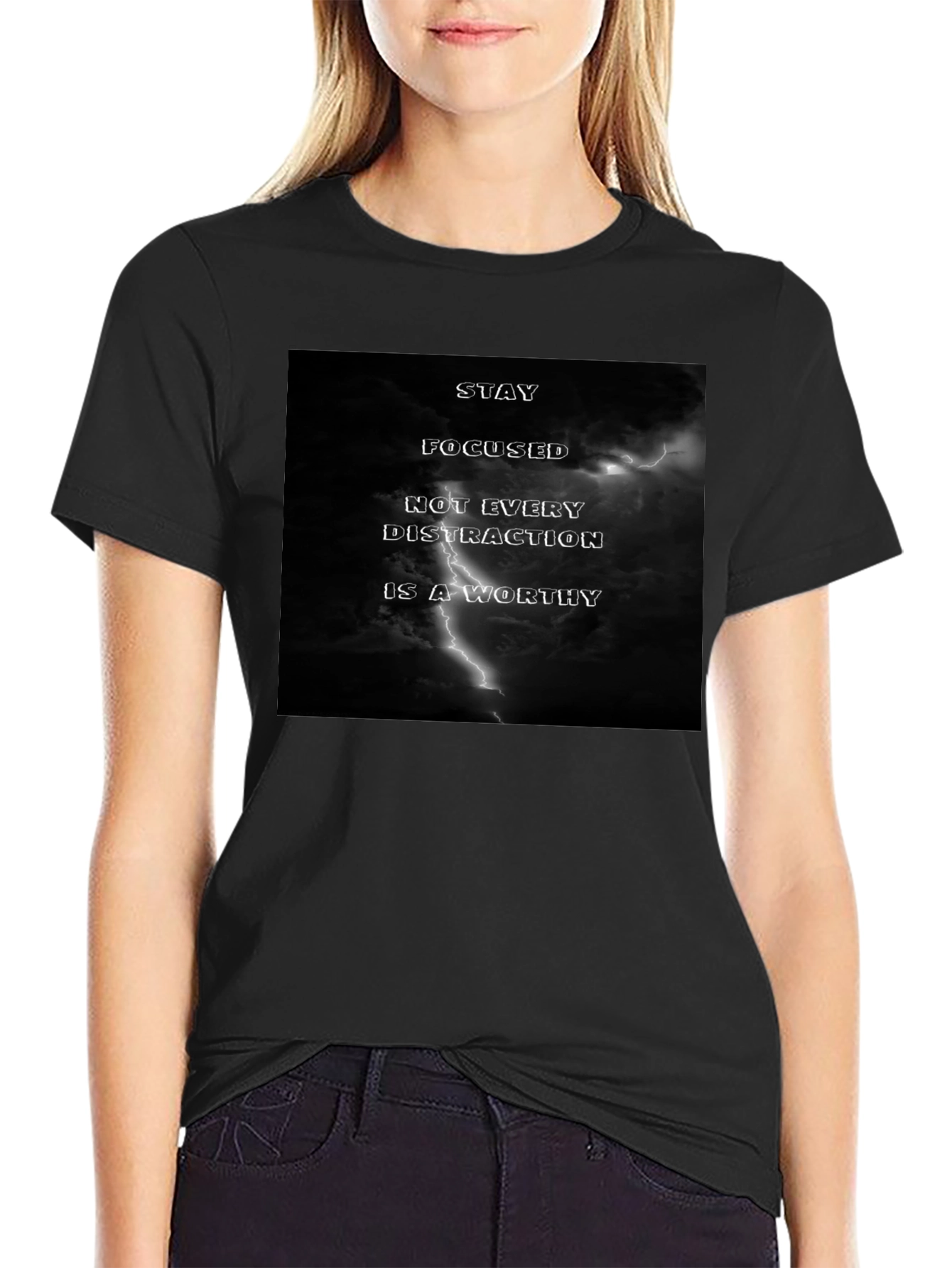 Stay Focused Graphic Black T-Shirt