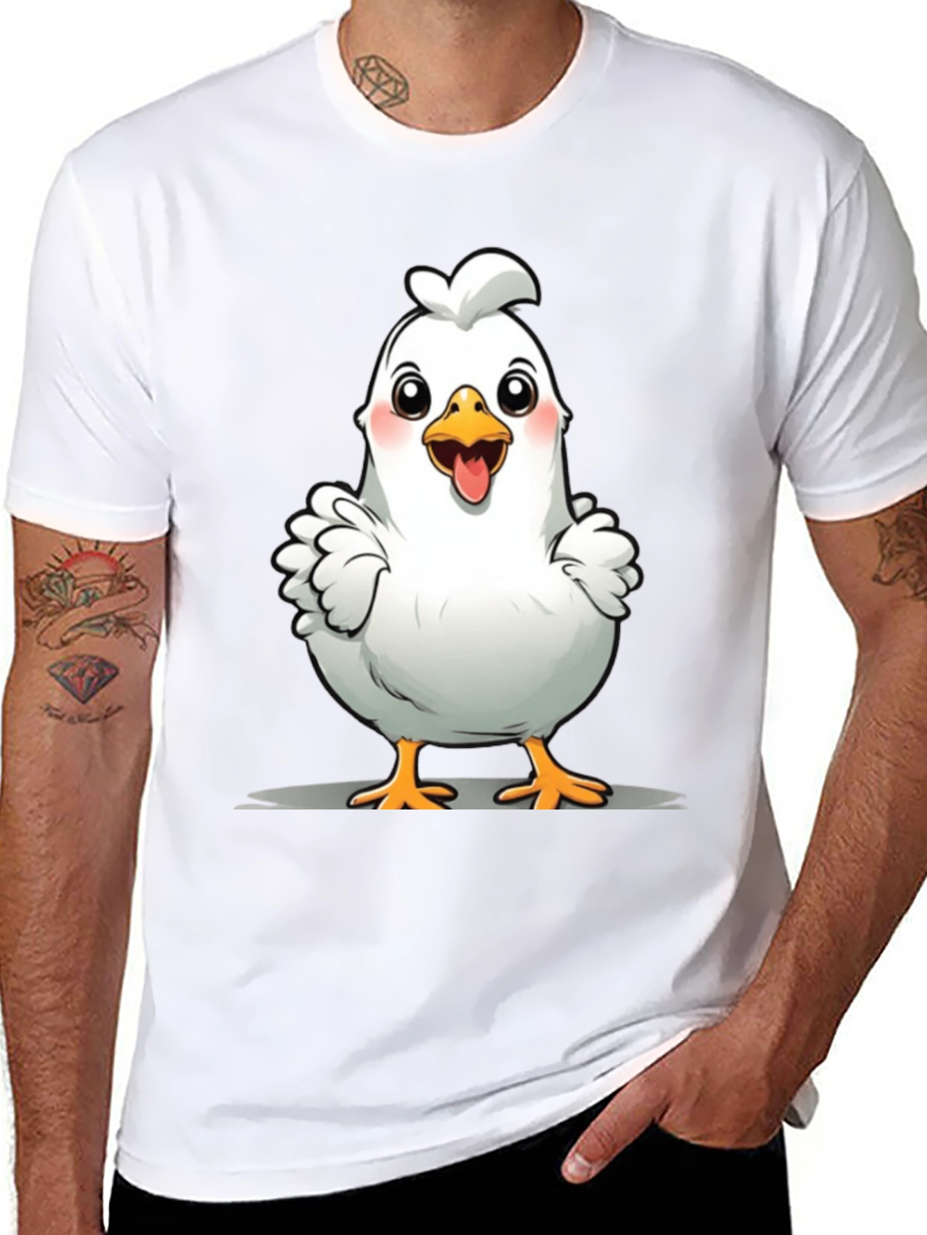 Cute Chicken Graphic Tee - Black Cotton T-Shirt