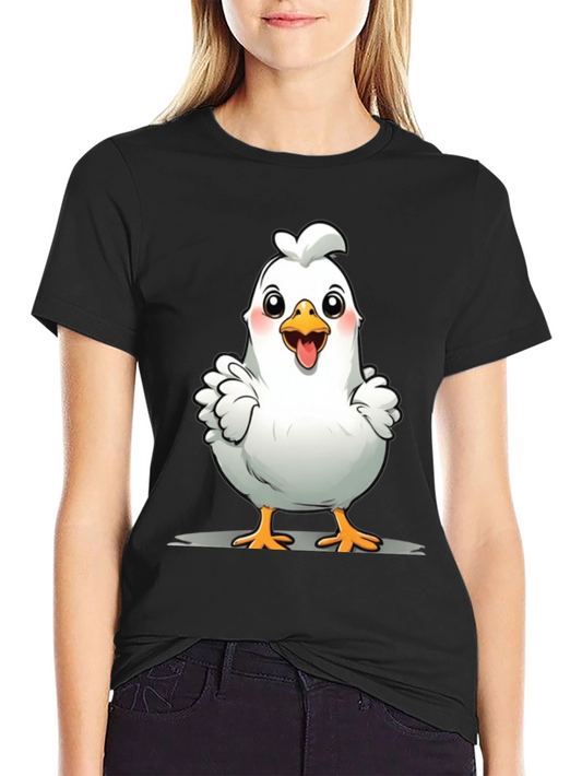 Cute Chicken Graphic Tee - Black Cotton T-Shirt