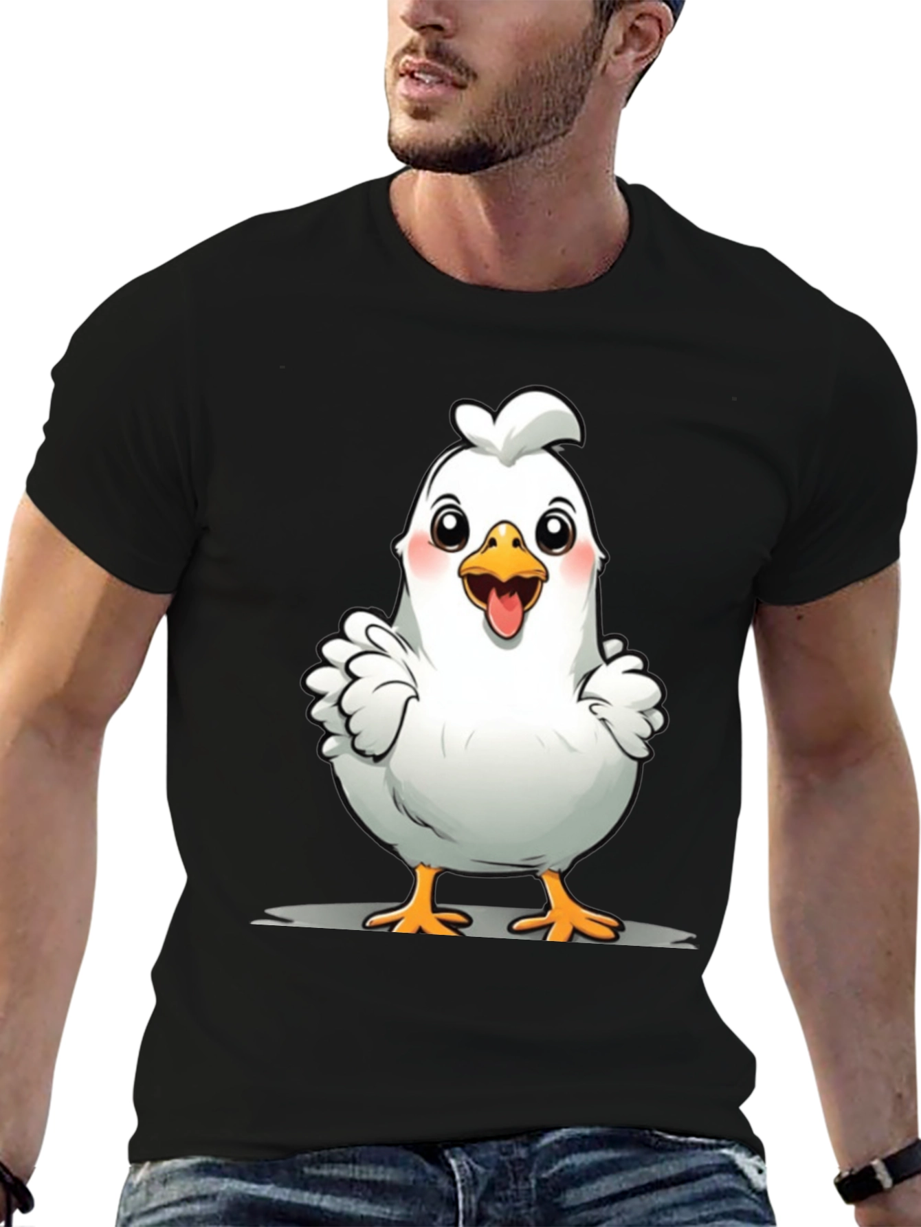 Cute Chicken Graphic Tee - Black Cotton T-Shirt