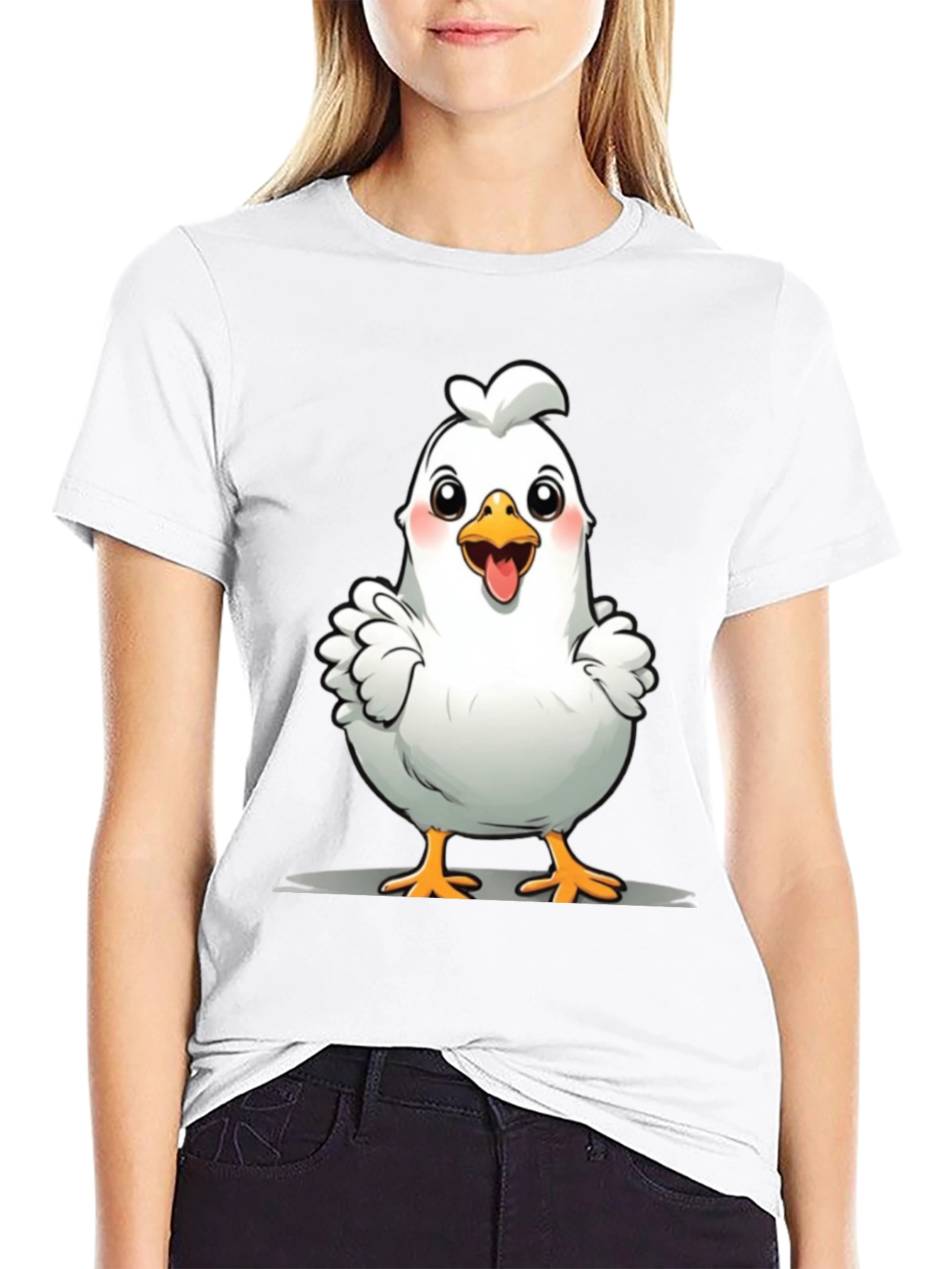 Cute Chicken Graphic Tee - Black Cotton T-Shirt