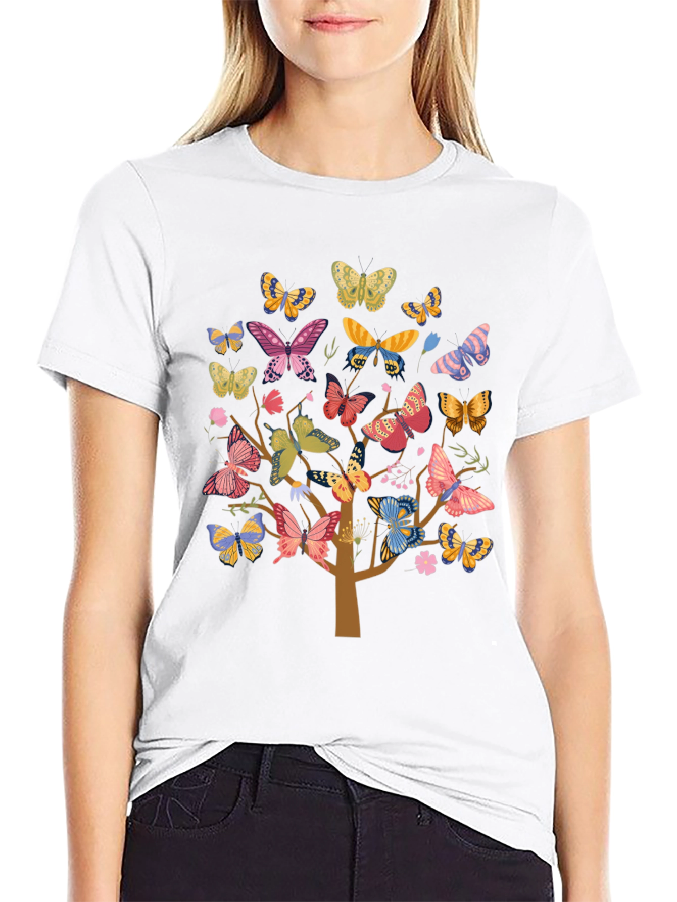Butterfly Tree Graphic Tee - Black Cotton Blend