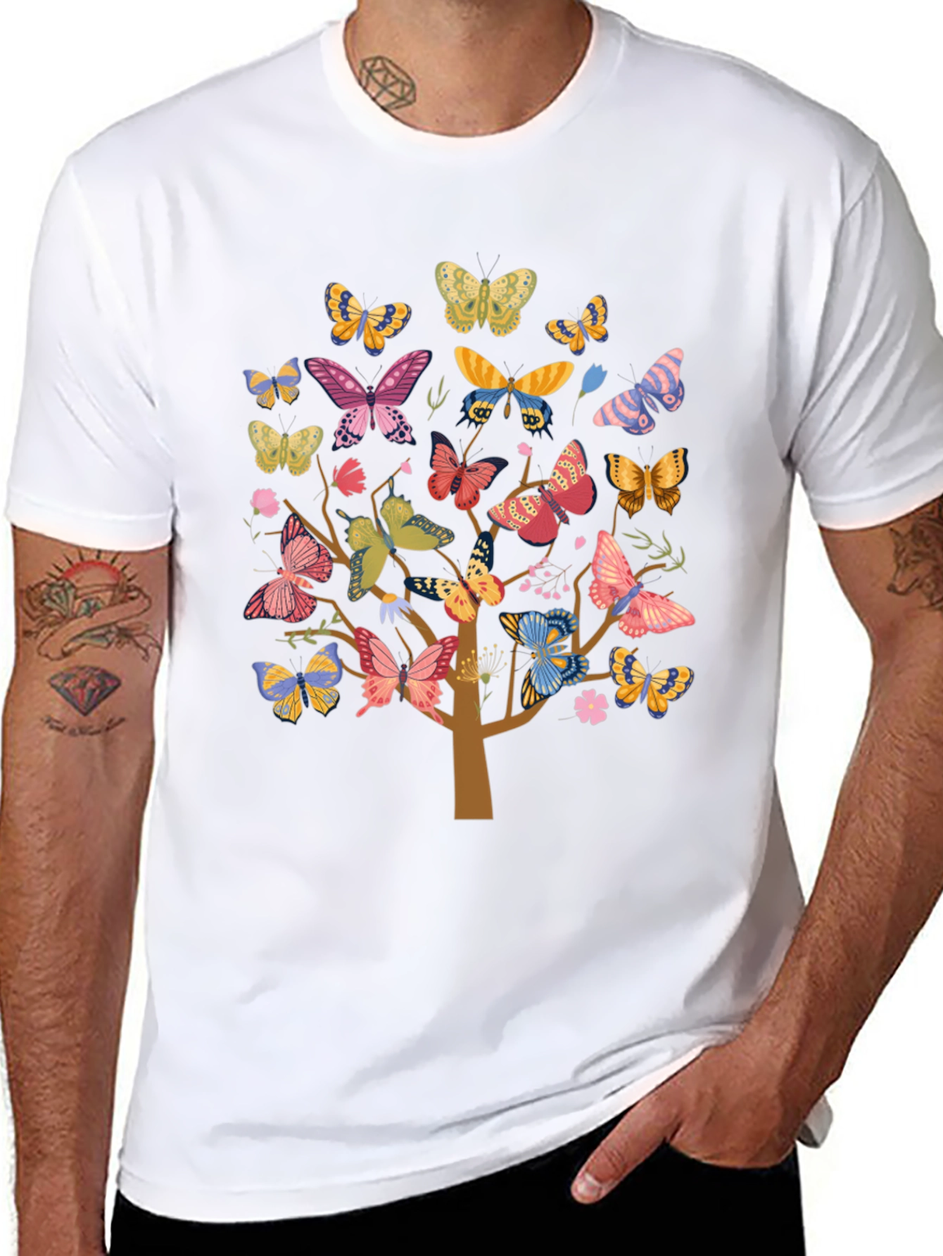 Butterfly Tree Graphic Tee - Black Cotton Blend