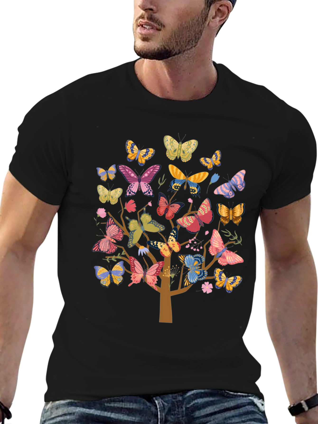 Butterfly Tree Graphic Tee - Black Cotton Blend