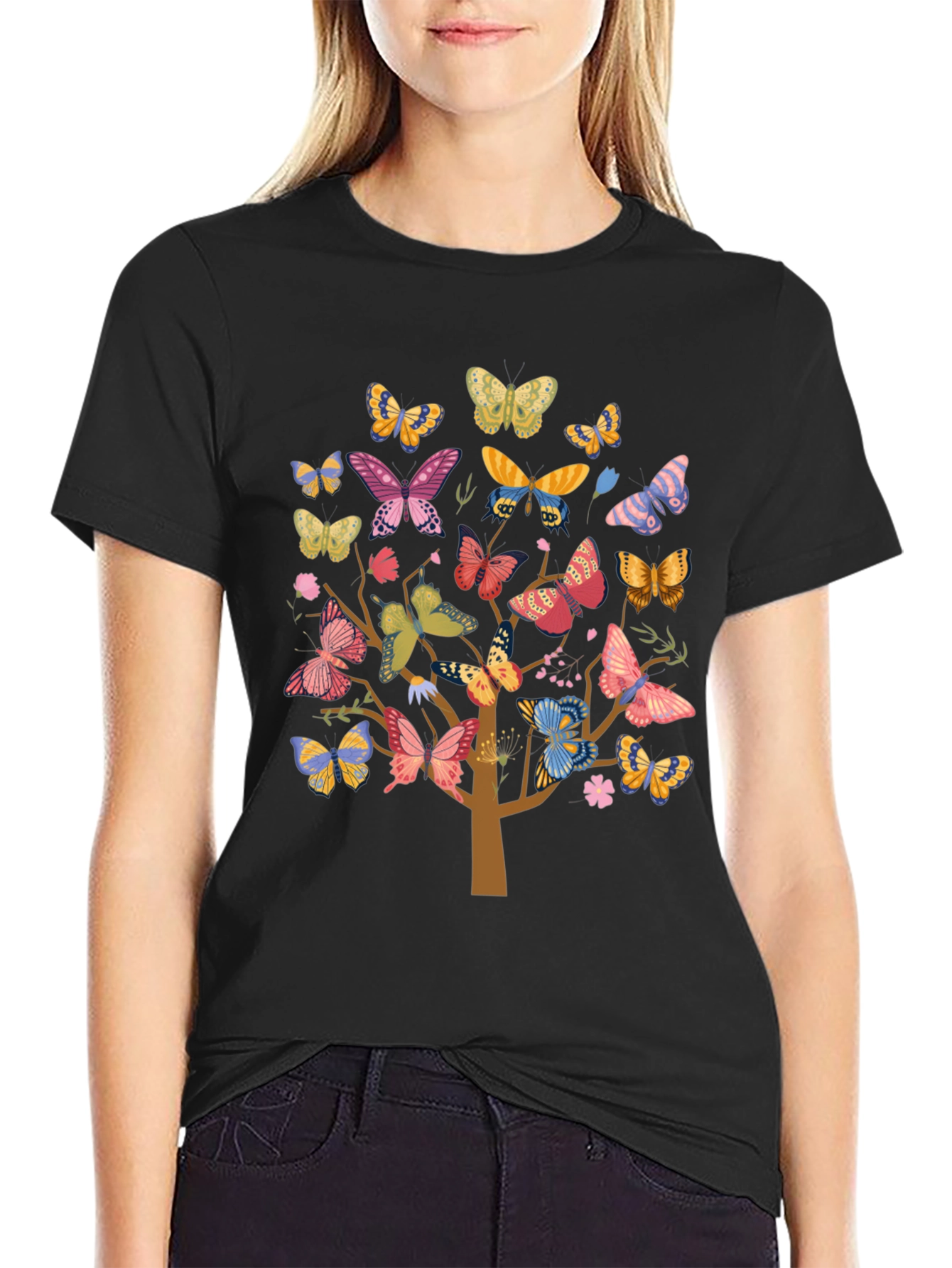 Butterfly Tree Graphic Tee - Black Cotton Blend