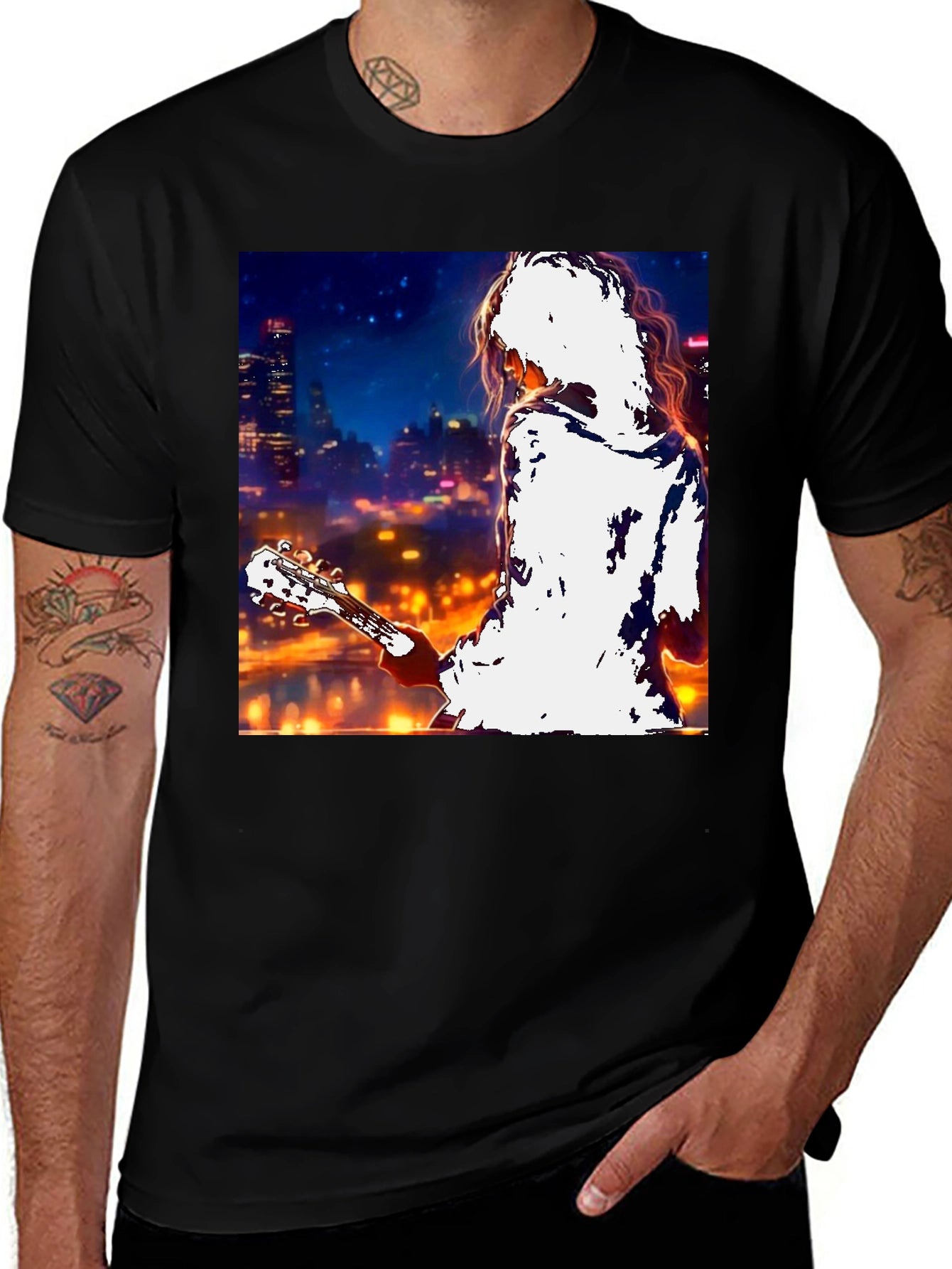 Guitarist Cityscape Graphic T-Shirt
