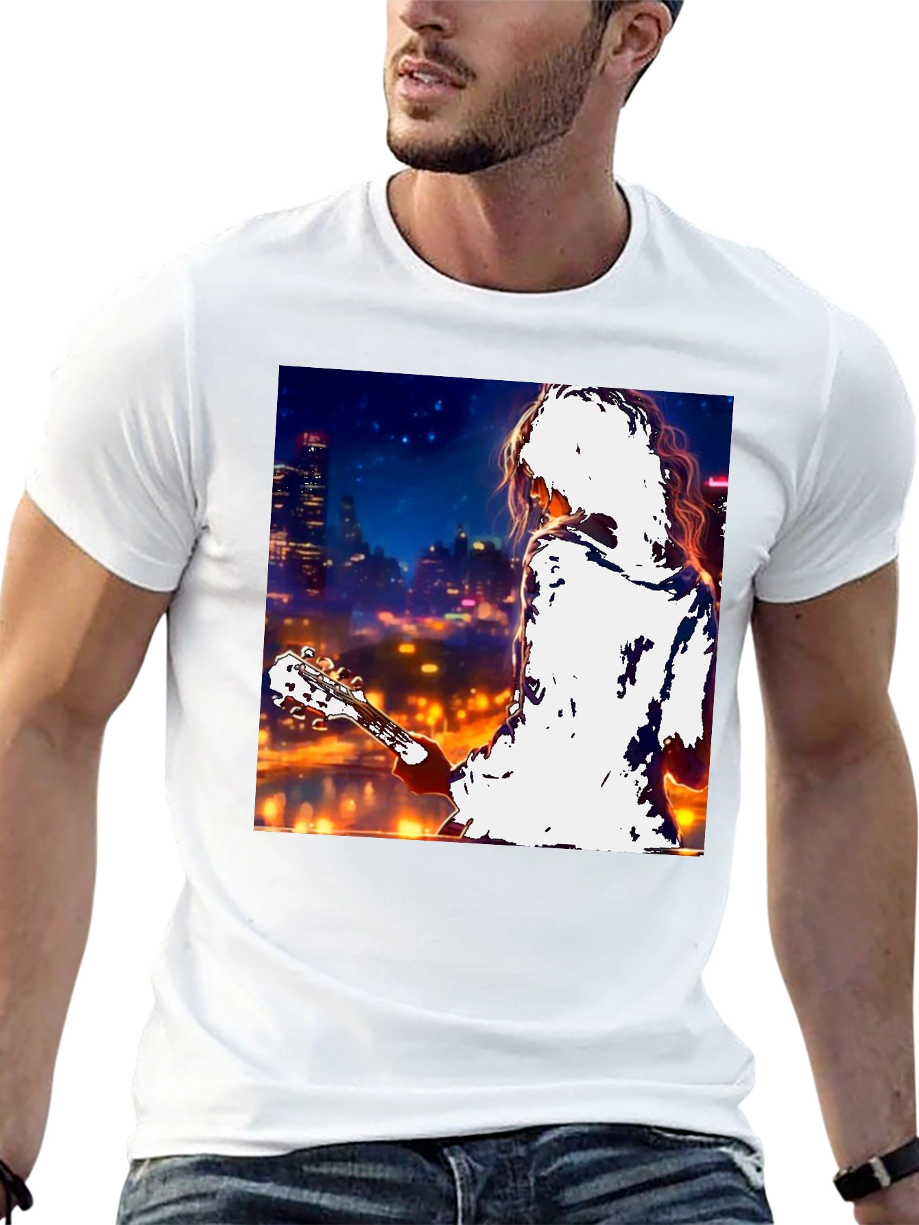Guitarist Cityscape Graphic T-Shirt