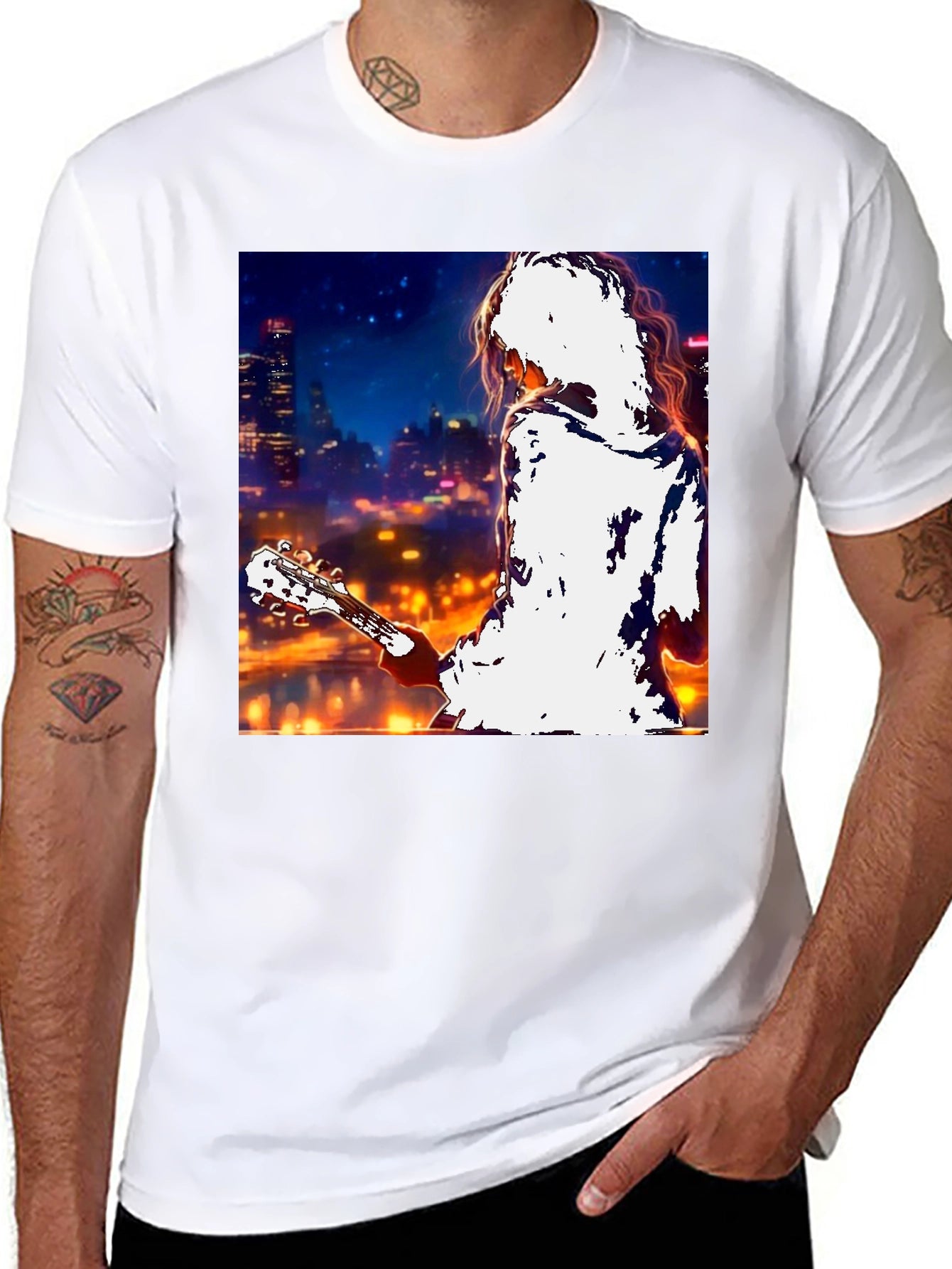 Guitarist Cityscape Graphic T-Shirt