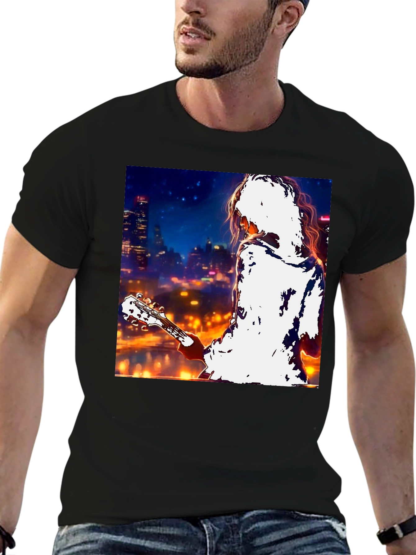 Guitarist Cityscape Graphic T-Shirt