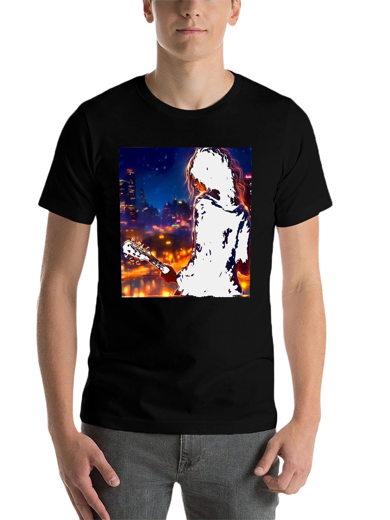Guitarist Cityscape Graphic T-Shirt