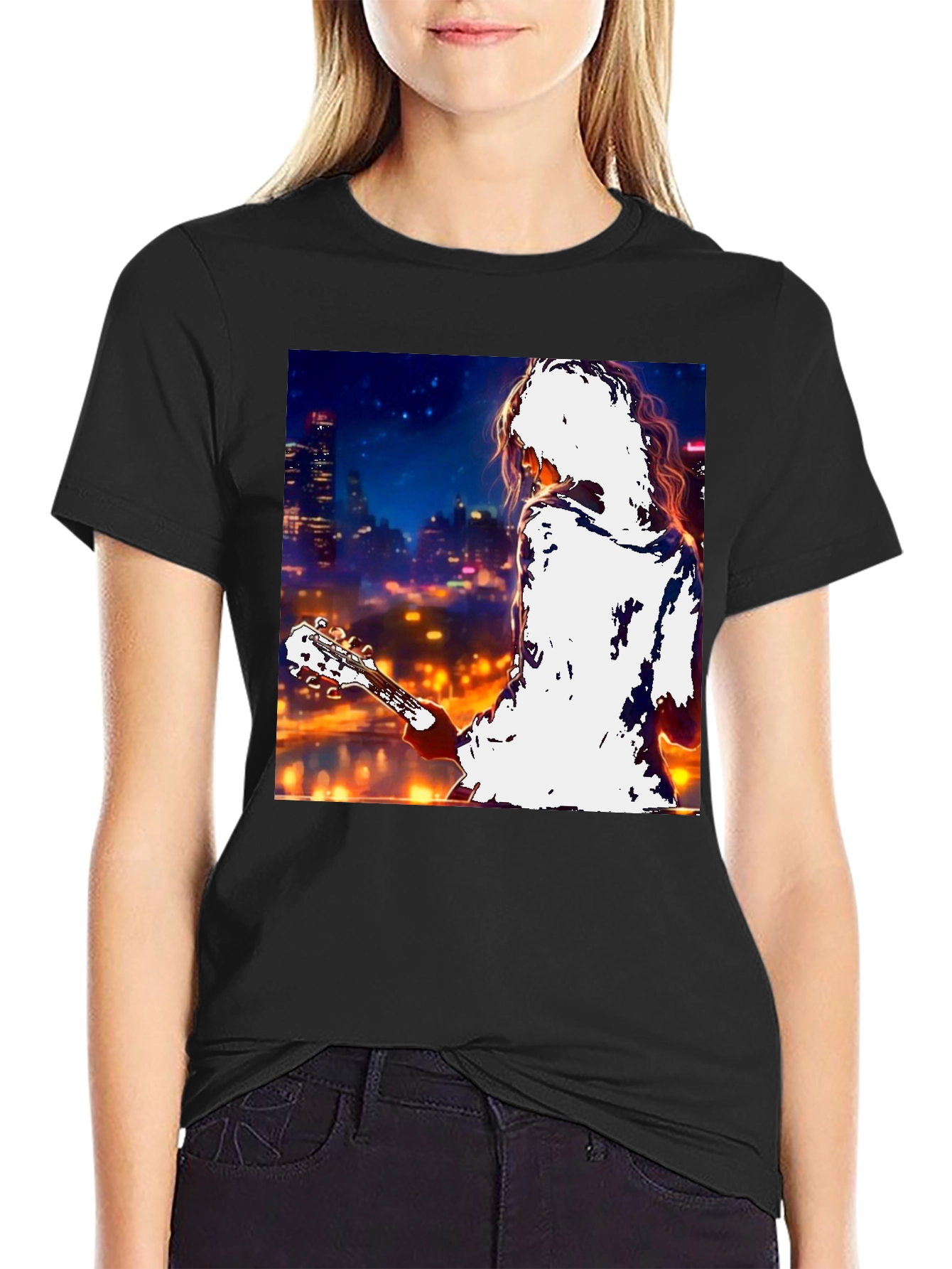 Guitarist Cityscape Graphic T-Shirt