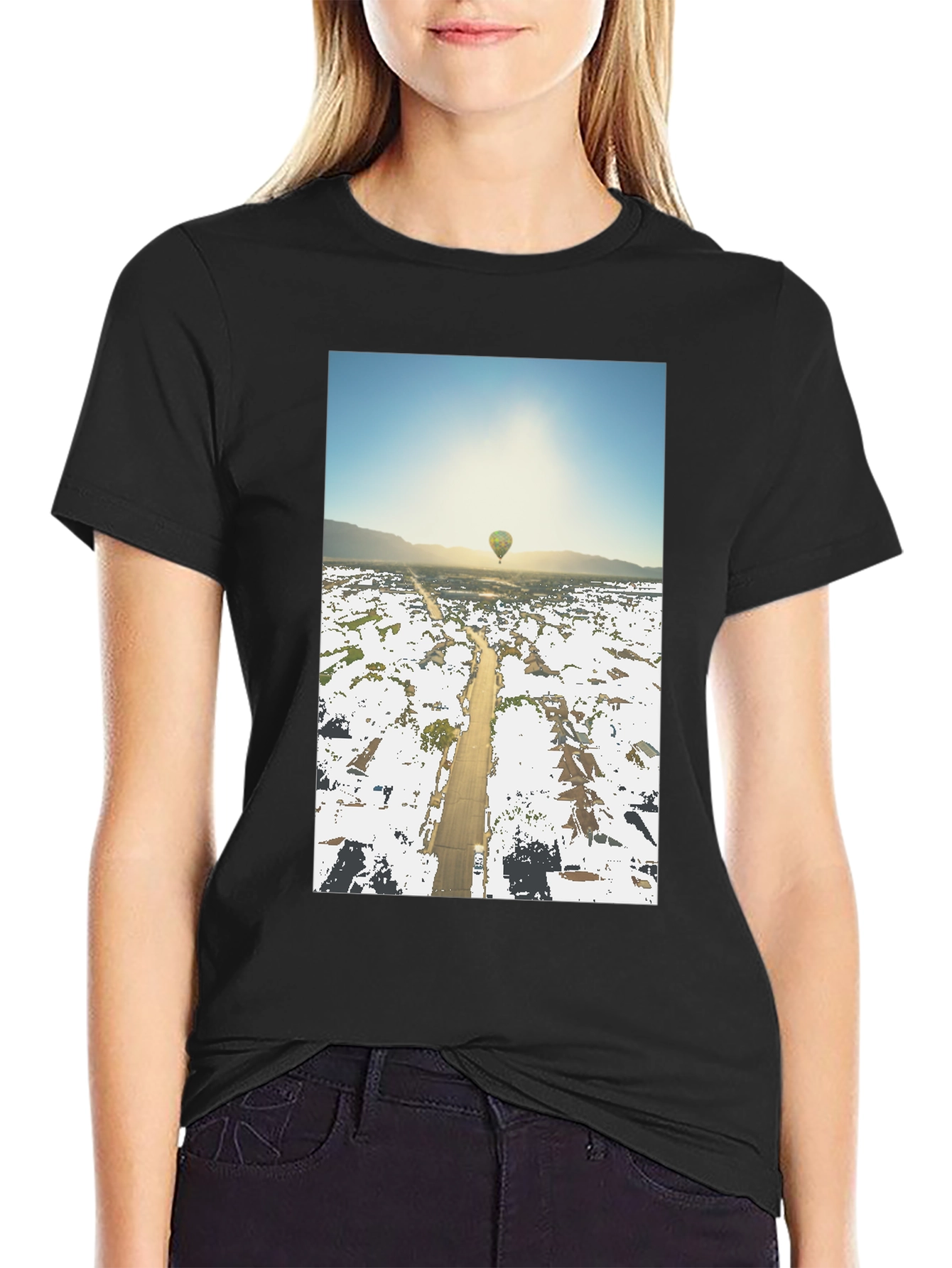 Hot Air Balloon T-Shirt Aerial View Graphic Tee