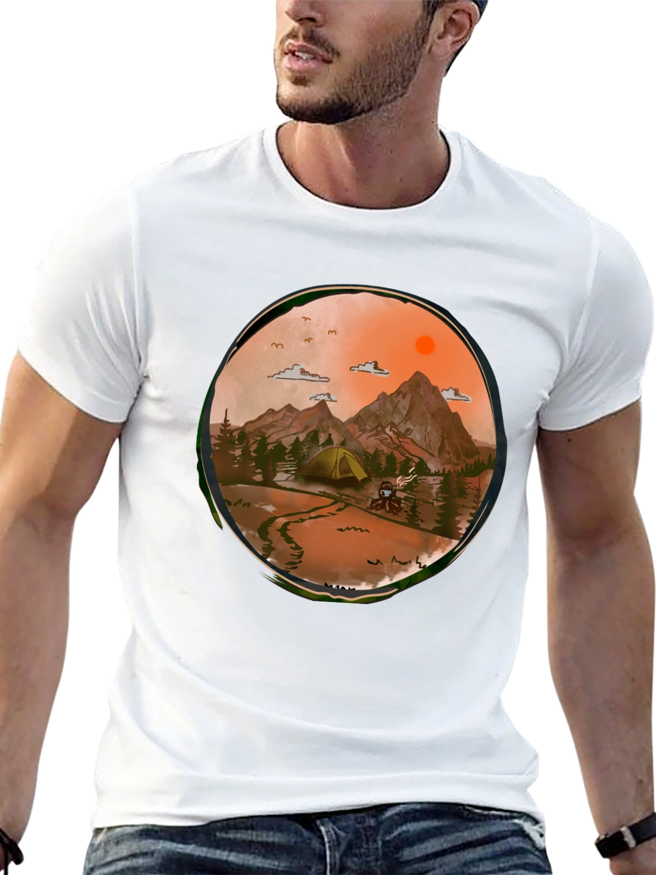 Adventure Awaits Graphic Tee - Camping Scene T-Shirt