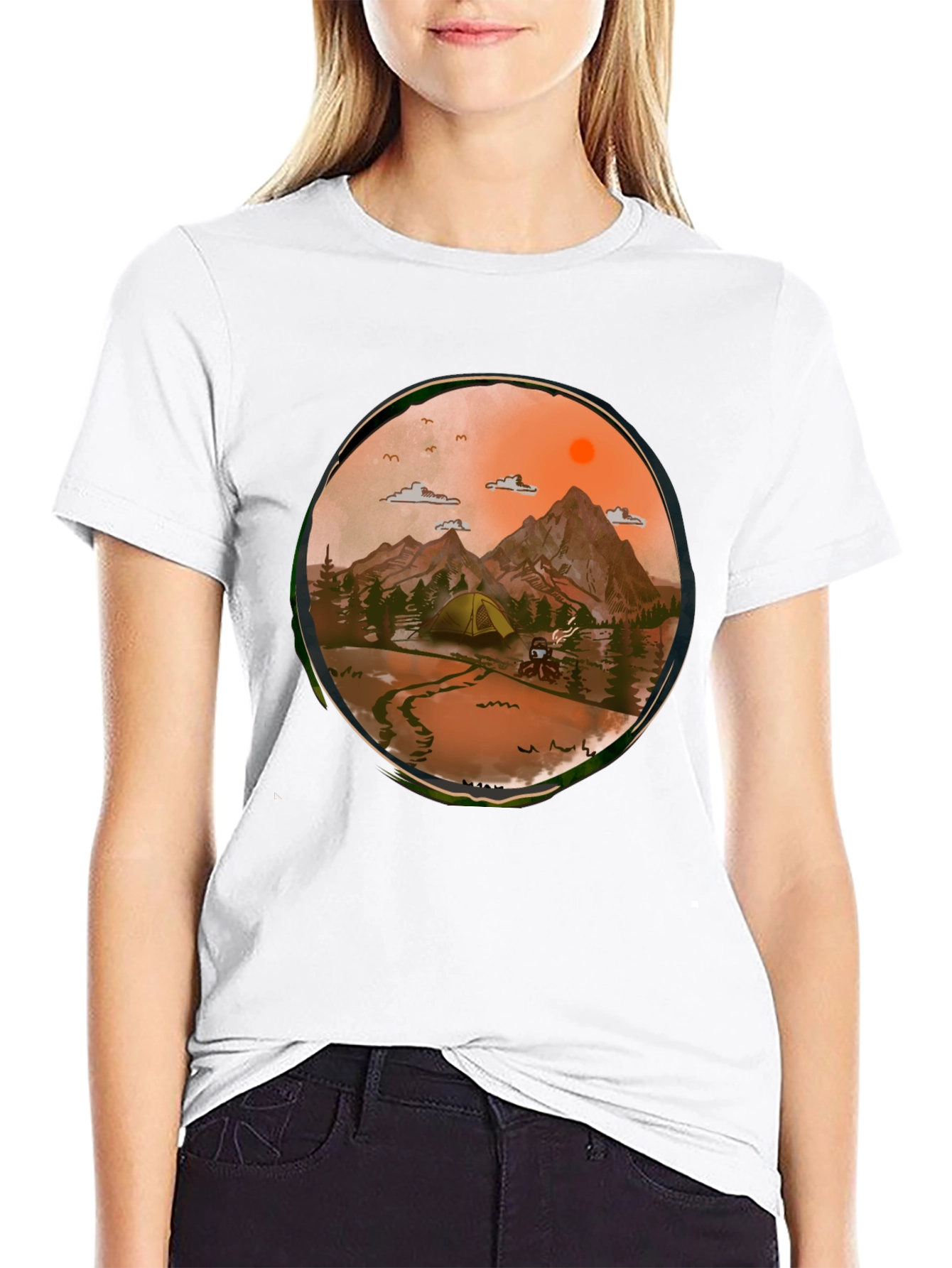 Adventure Awaits Graphic Tee - Camping Scene T-Shirt