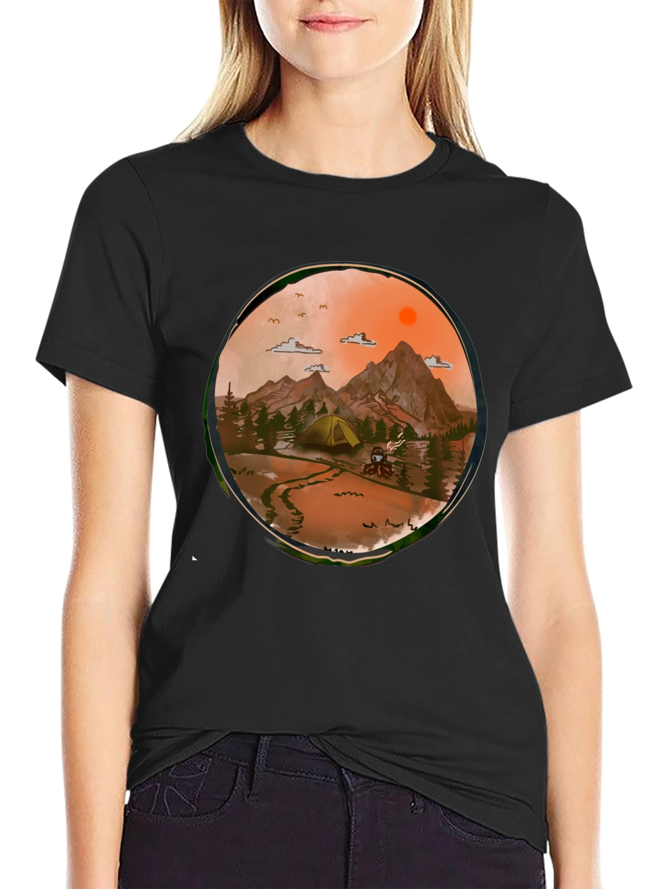 Adventure Awaits Graphic Tee - Camping Scene T-Shirt