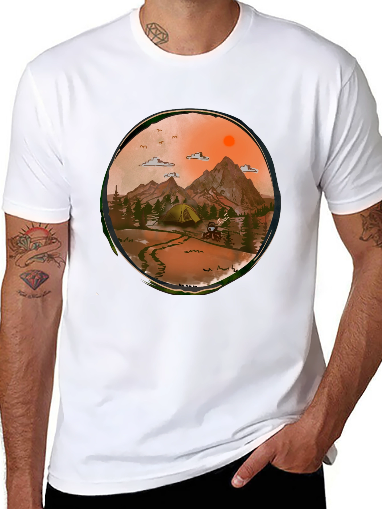 Adventure Awaits Graphic Tee - Camping Scene T-Shirt