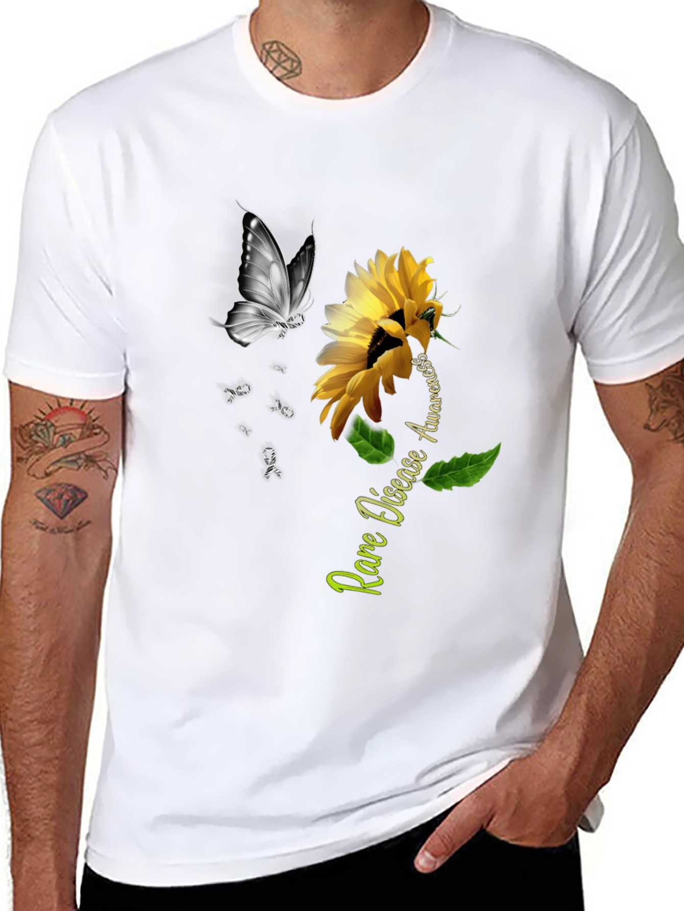 Rare Disease Awareness Sunflower Butterfly T-Shirt