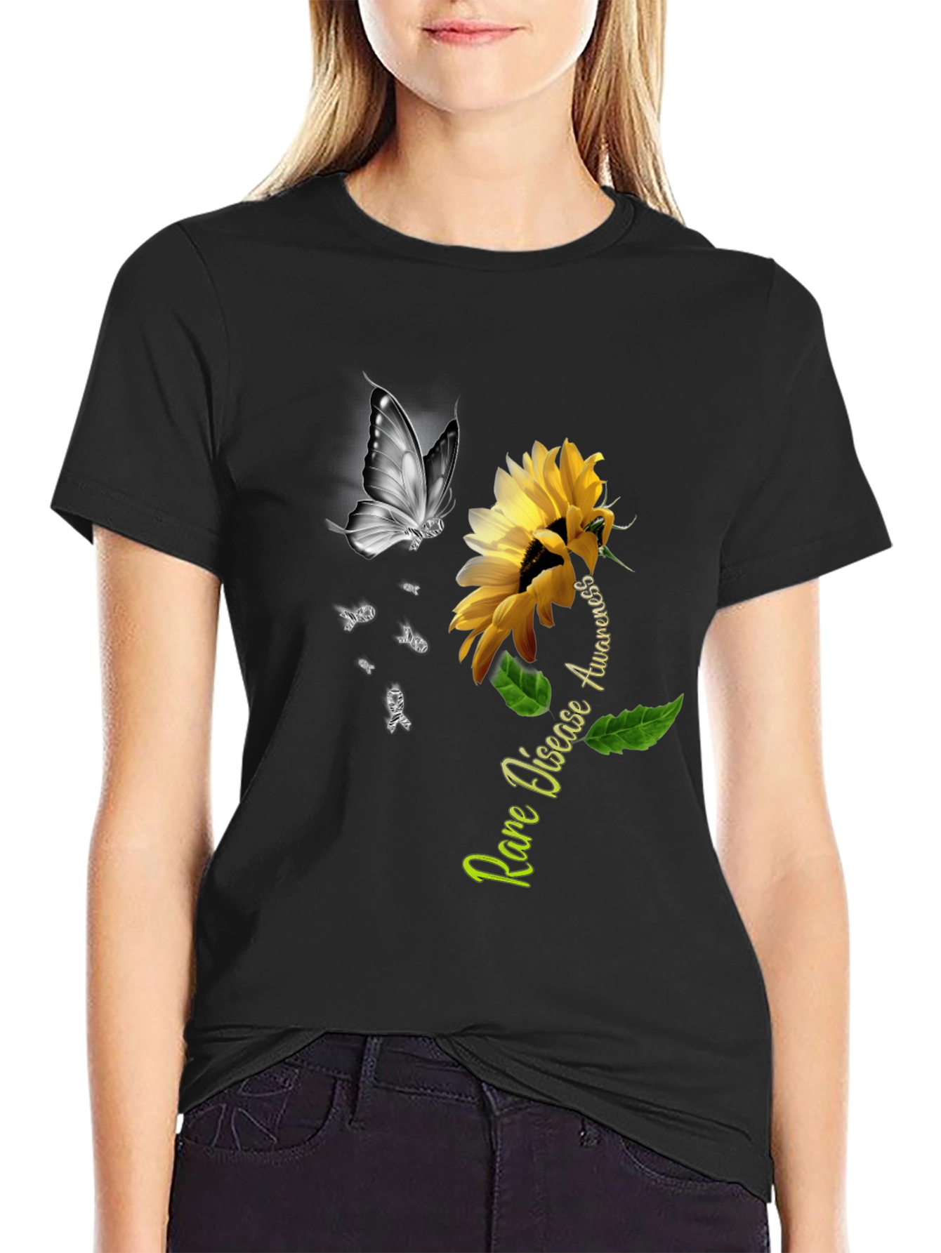 Rare Disease Awareness Sunflower Butterfly T-Shirt