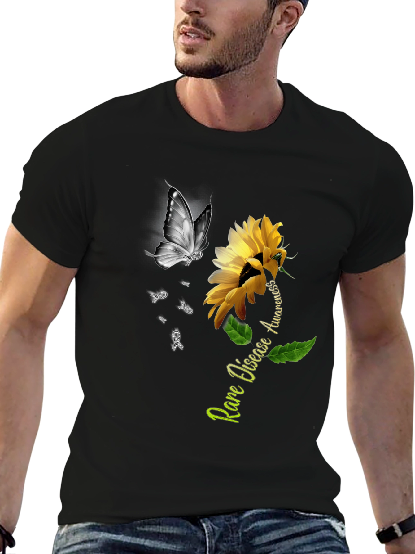 Rare Disease Awareness Sunflower Butterfly T-Shirt